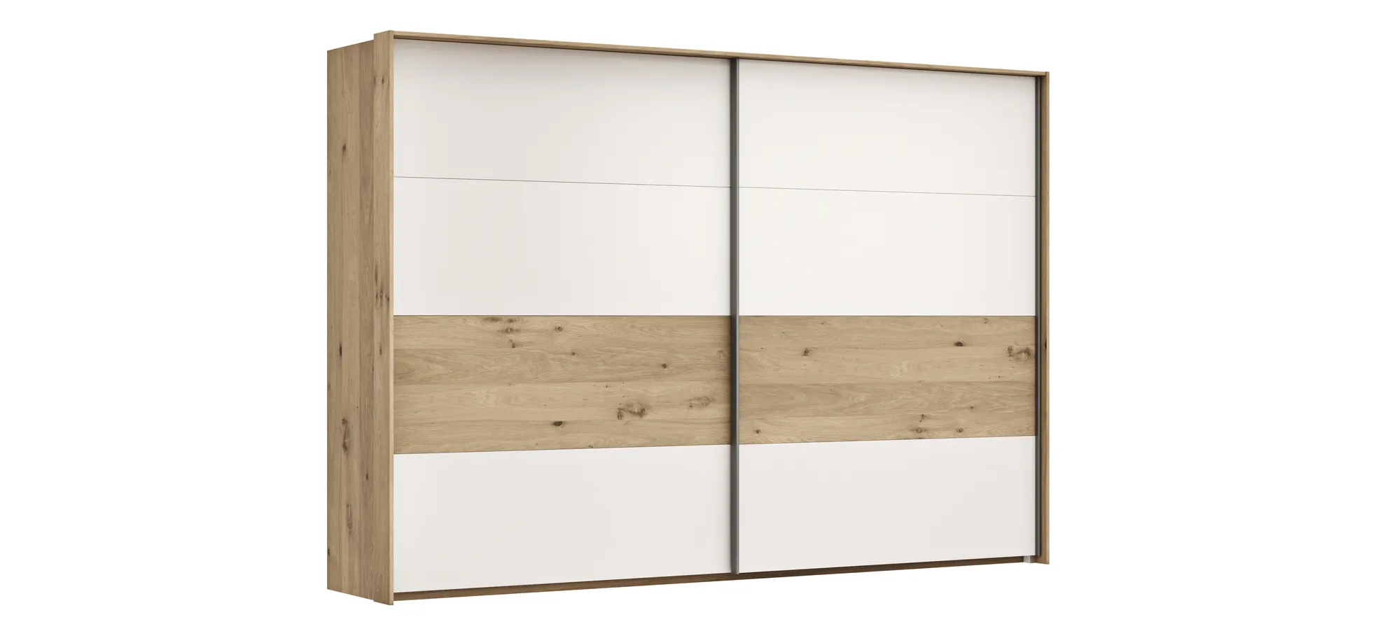 Schwebetürenschrank Viana - B ca. 308 cm, Furnier, Balkeneiche, Weiß 106171