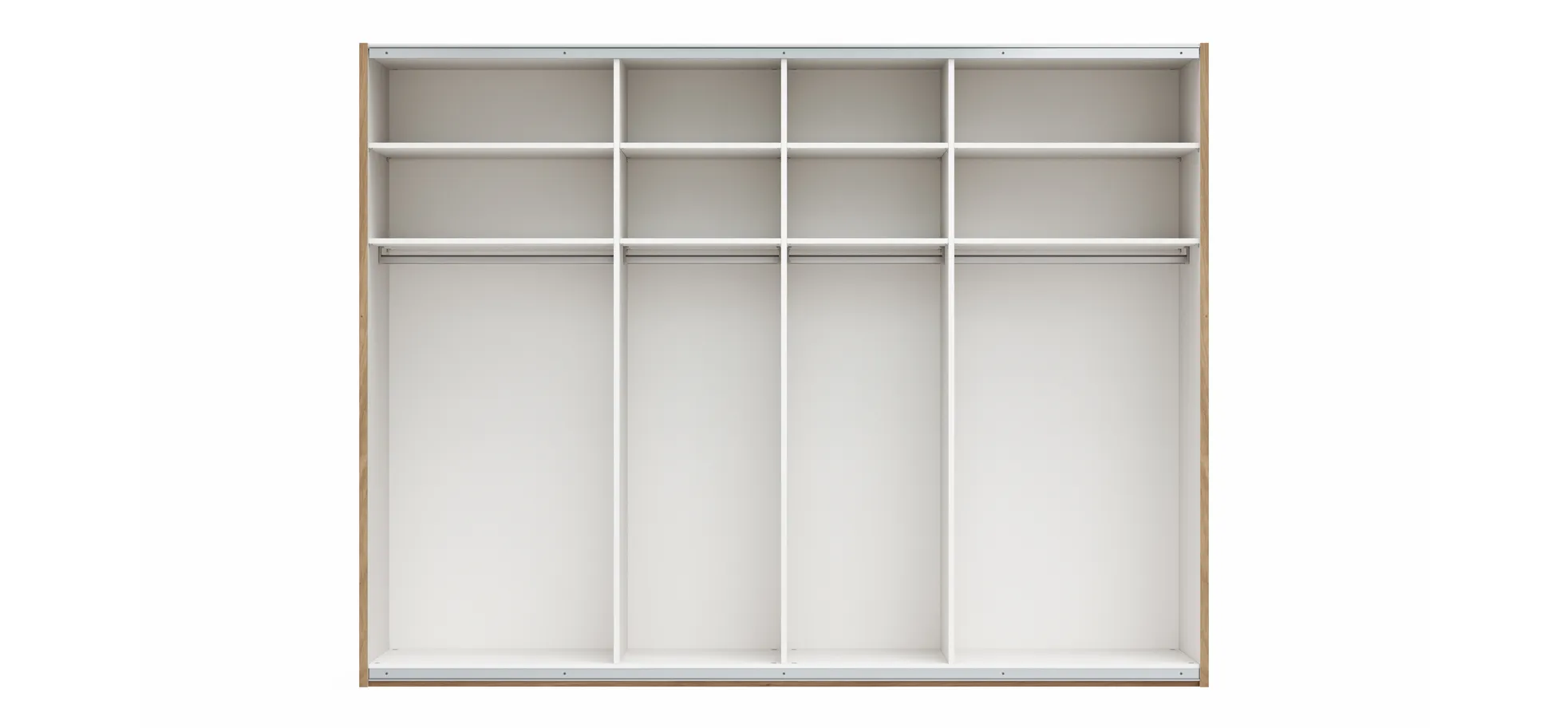 Schwebetürenschrank Viana - B ca. 301 cm, Lack, Weiß, Riffholz, Balkeneiche