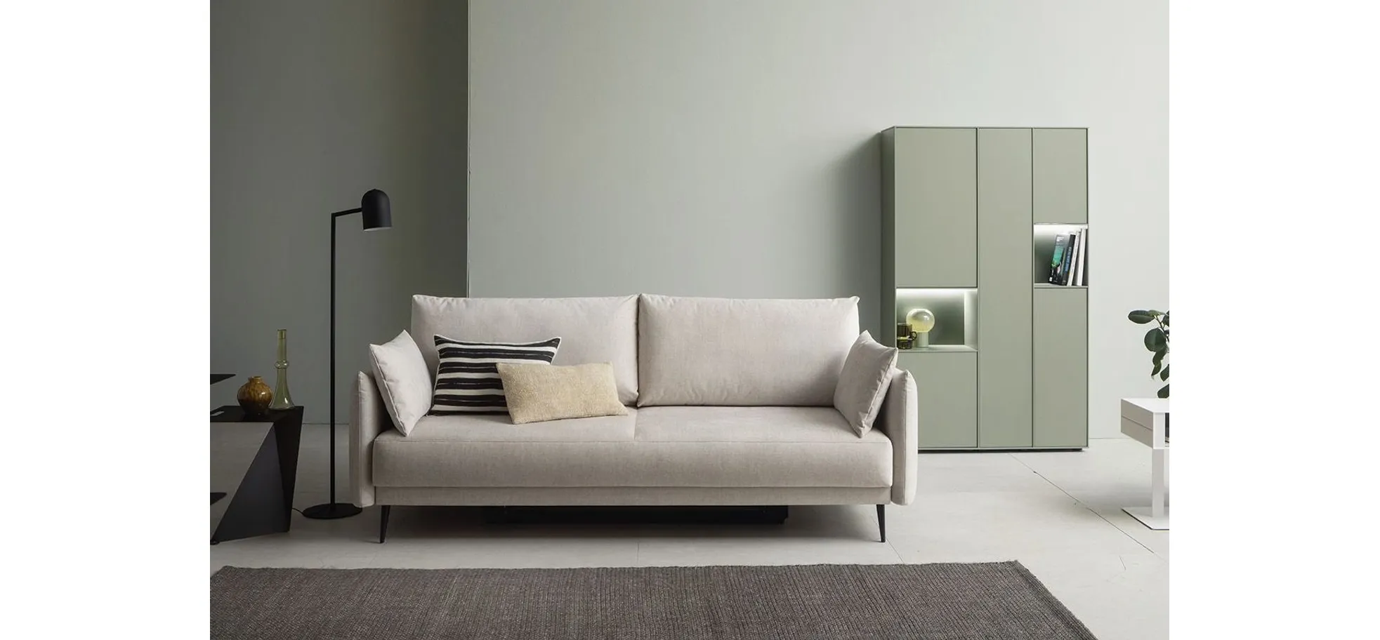 Schlafsofa Nettuno - 3-Sitzer, inkl. Schlaffunktion, Velour, Champagner