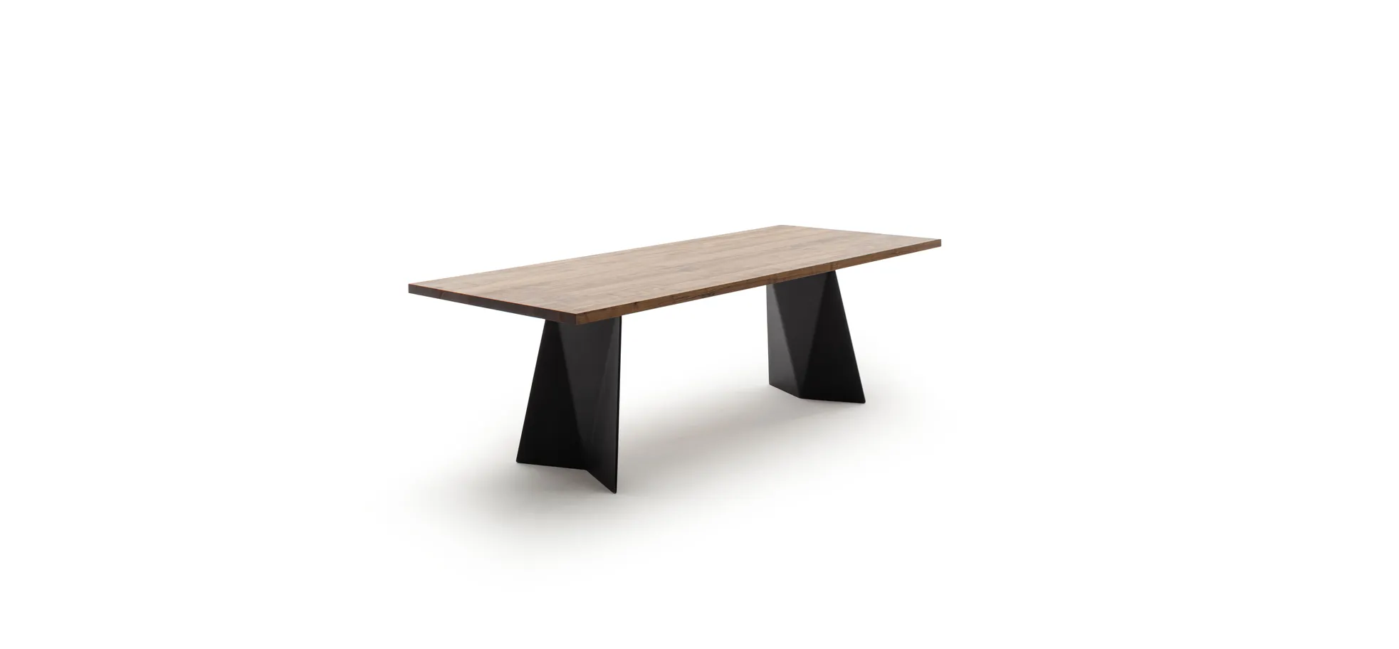Esstisch 3100 - LB ca. 220x100 cm, Nussbaum Massiv, Stahlwange geneigt, Schwarz 121798