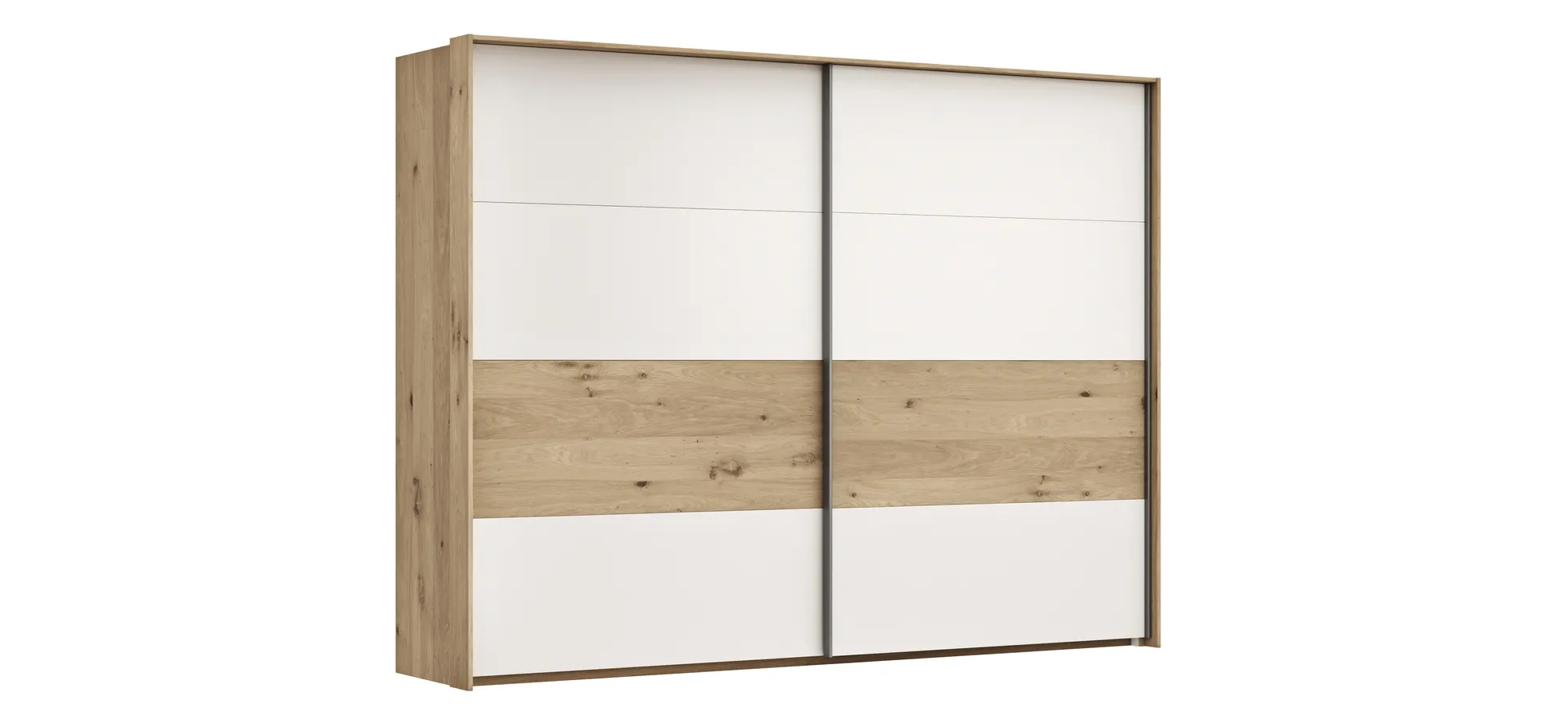 Schwebetürenschrank Viana - B ca. 278 cm, Furnier, Balkeneiche, Weiß 106168