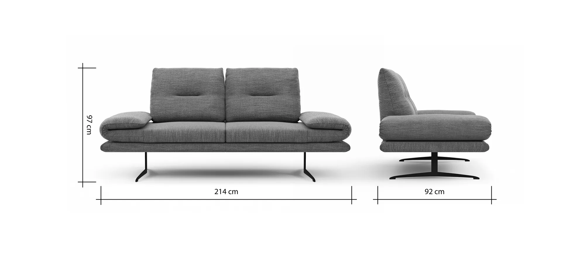 Sofa Lucero - 2,5-Sitzer inkl. Rückenlehne und Sitztiefe verstellbar, Leder, Taupe 