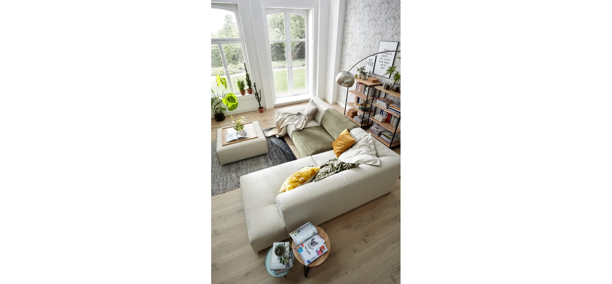 Ecksofa Elementos - Abschlusselement mit 1-Sitzer und Ecke rechts, Stoff, Natur