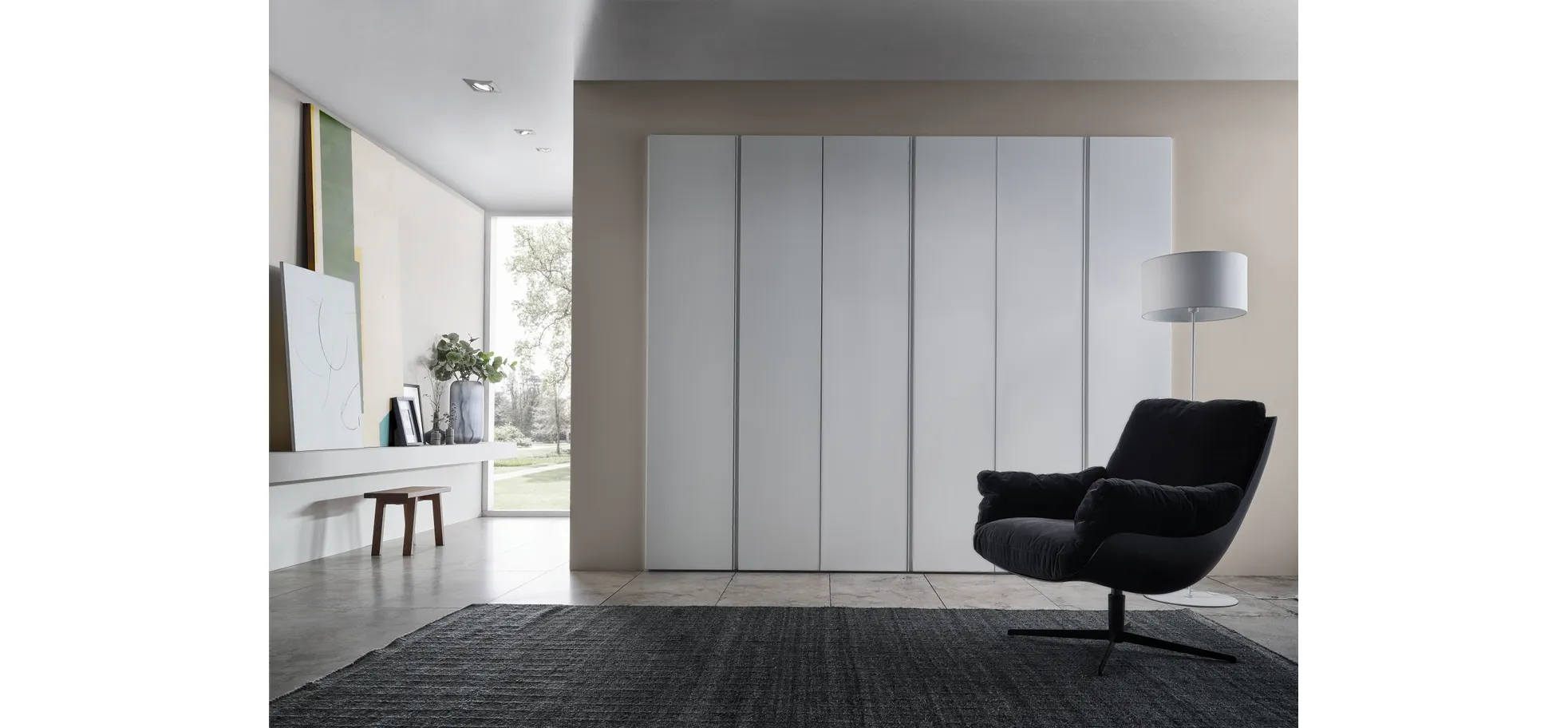 Drehtürenschrank Loretto - B ca. 280 cm, Melamin matt, Weiß