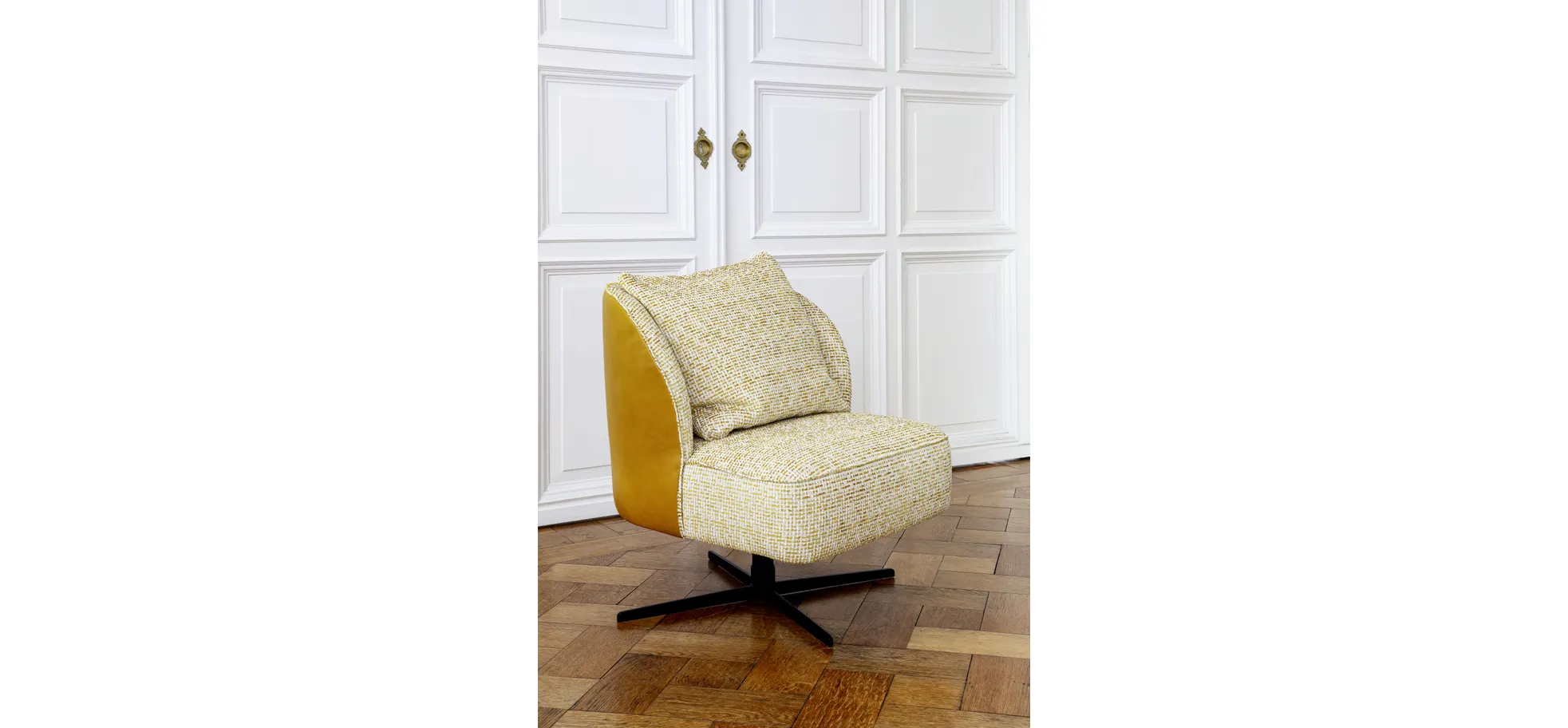 Sessel Cuneo - drehbar, Stoff, Senfgelb, Leder, Senfgelb