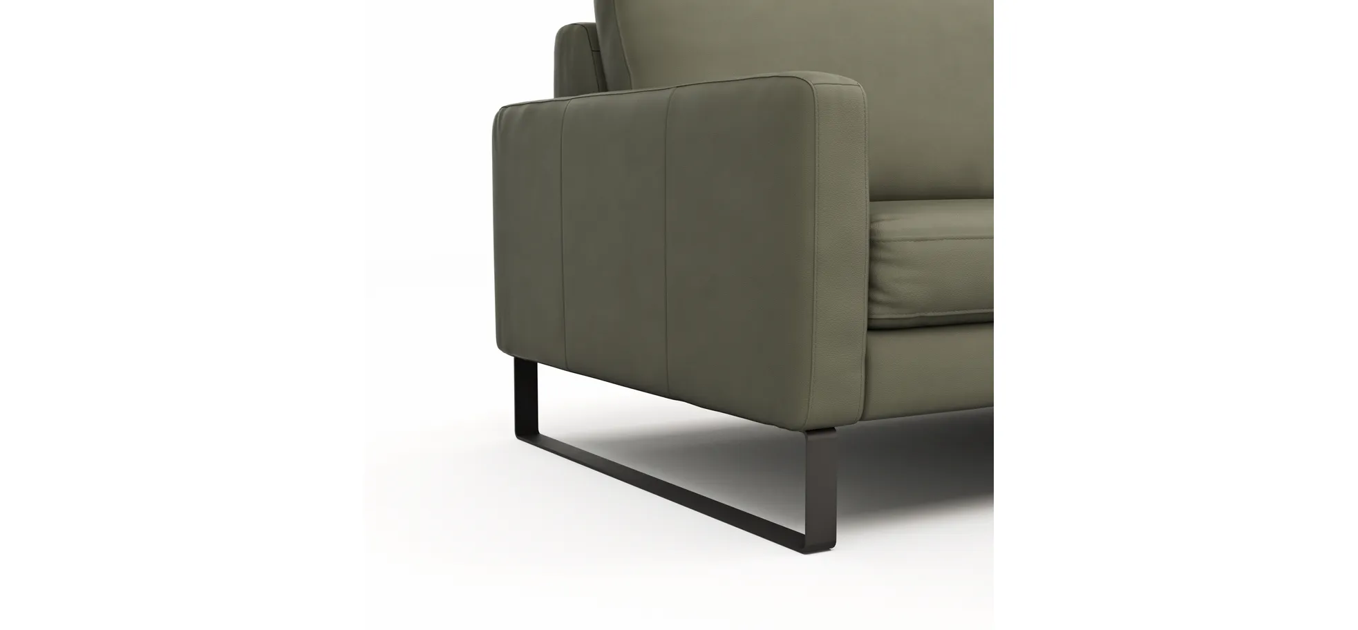 Sofa Enna - 3,5-Sitzer, Armlehne A, Leder, Olive, Kufe, Schwarz