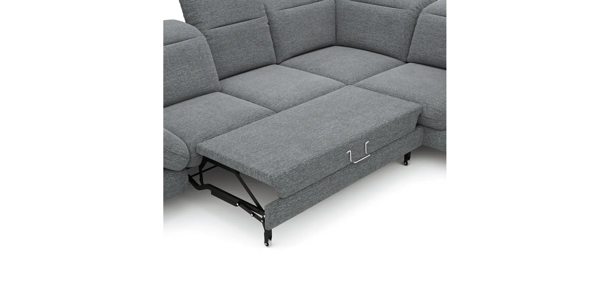 Ecksofa Alegria - 2,5-Sitzer mit Ecke rechts inkl. Schlaffunktion und Kopfteil/ Armteil/ Sitztiefe verstellbar, Stoff, Graublau