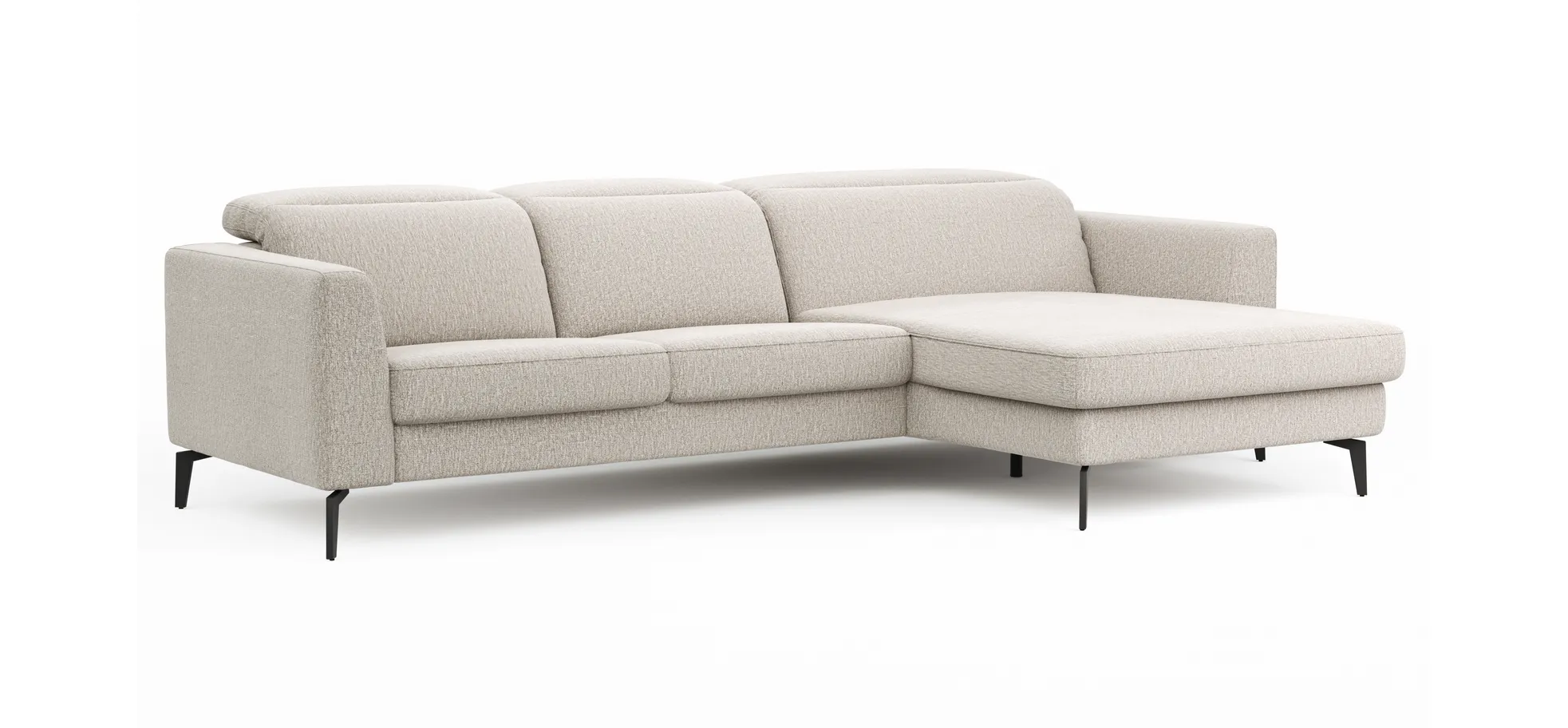 Ecksofa Rafaela 2.0 - 2,5-Sitzer mit Longchair rechts inkl. Sitzvorzug, Kopteilverstellung motorisch und Relaxfunktion motorisch im Longchair, Stoff, Champagner