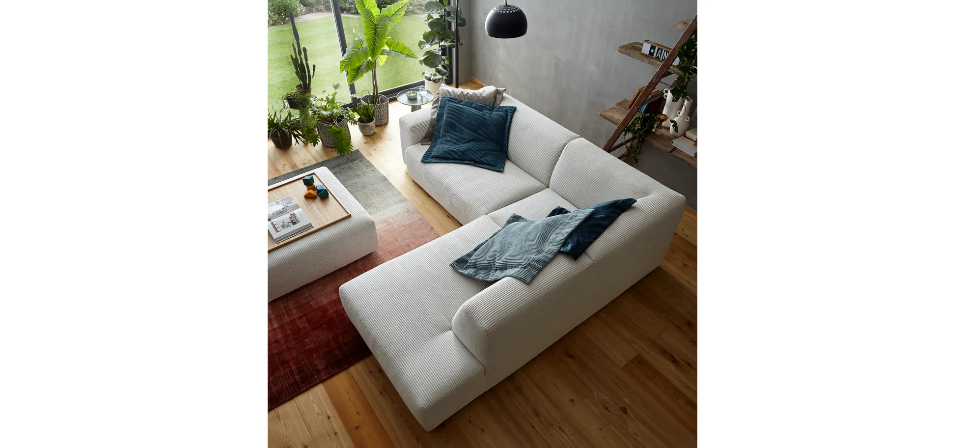 Ecksofa Elementos - 1,5-Sitzer links mit Ecke rechts, Stoff, Weiß