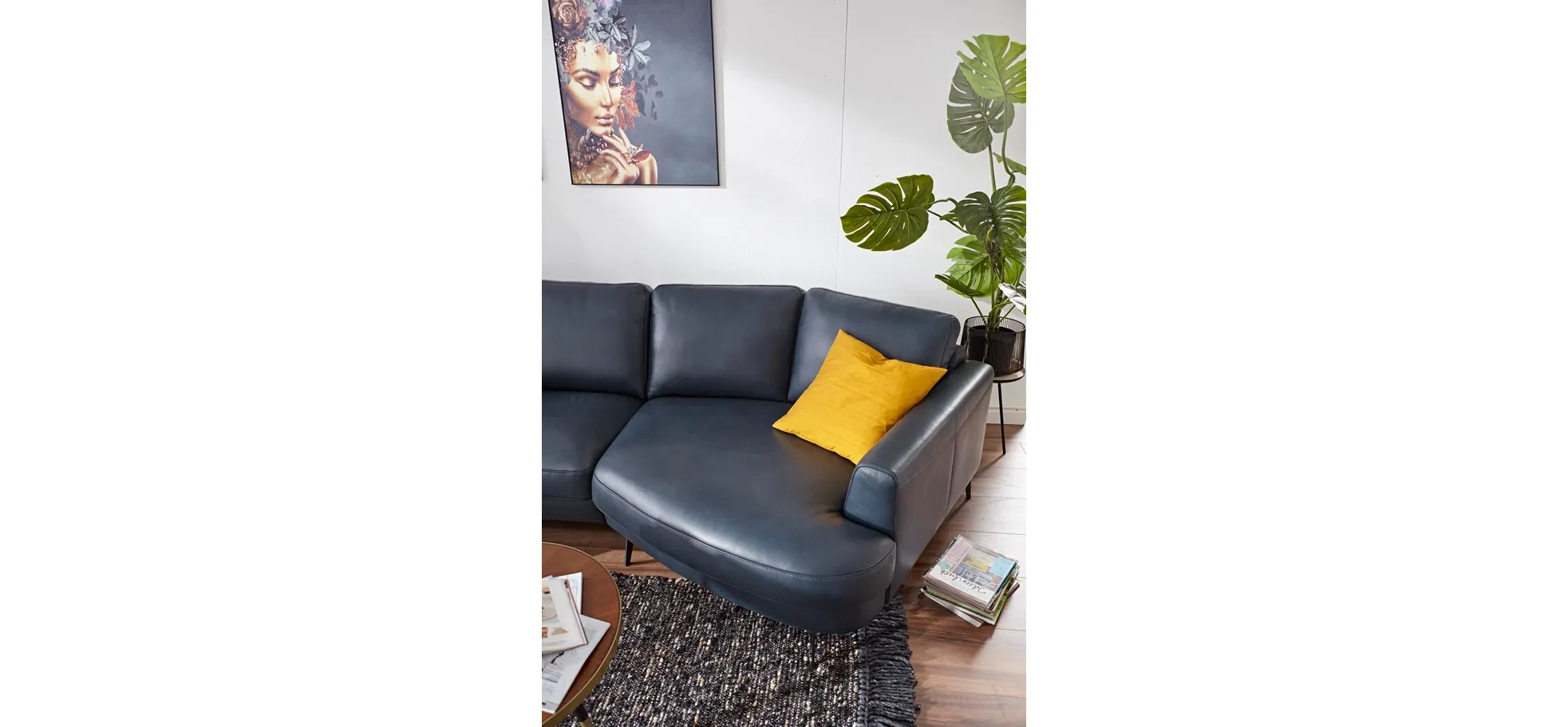 Ecksofa Oviedo - 2-Sitzer mit Ecke rechts, Leder, Dunkelblau
