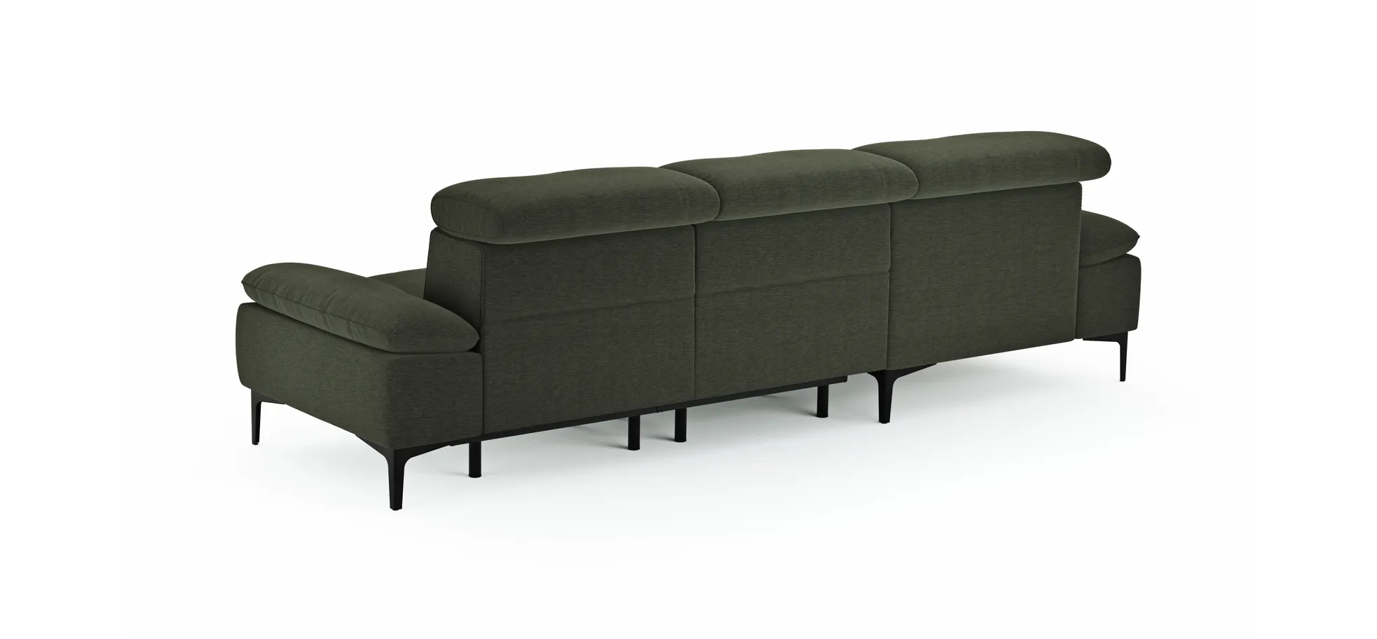 Ecksofa Felipa - Longchair links mit 2,5-Sitzer inkl. Armlehne verstellbar und Rückenlehne/Sitztiefe verstellbar (motorisch), Stoff, Dunkelgrün