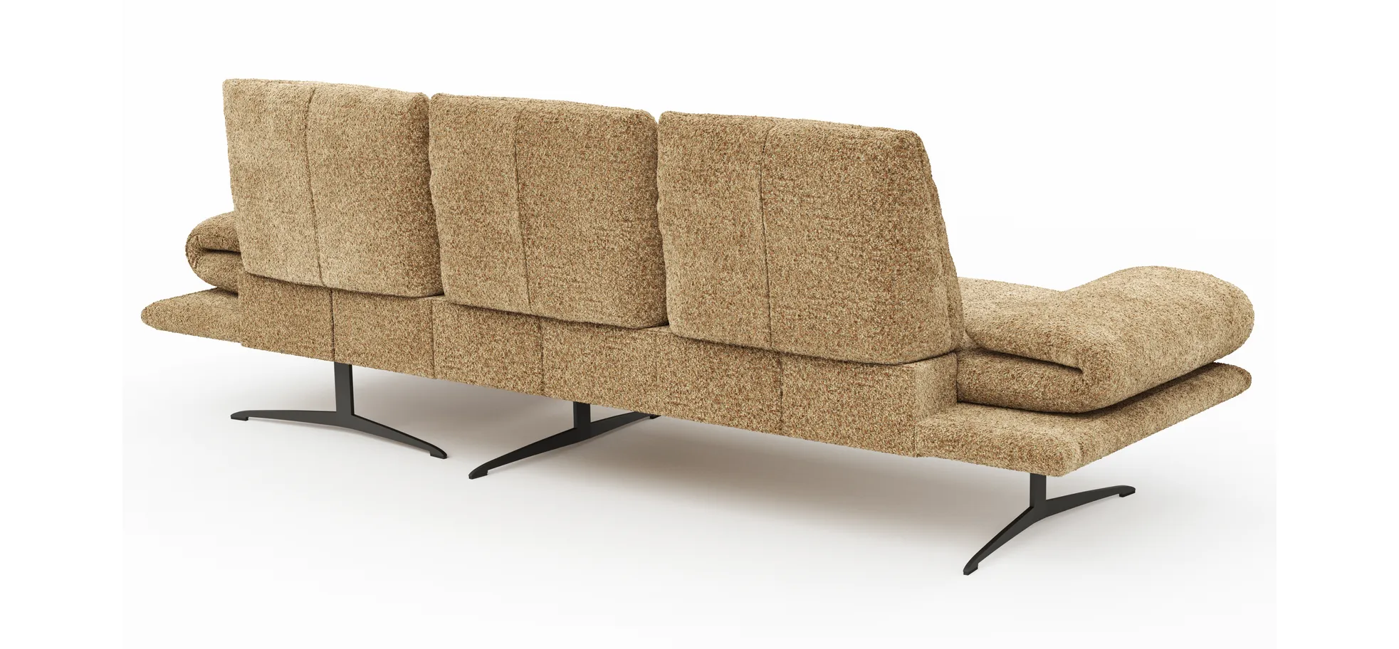 Ecksofa Lucero 2.0 - 2-Sitzer mit Longchair rechts inkl. Sitztiefenverstellung, Drehsitz und Sitztiefe verstellbar, Stoff, Cognac