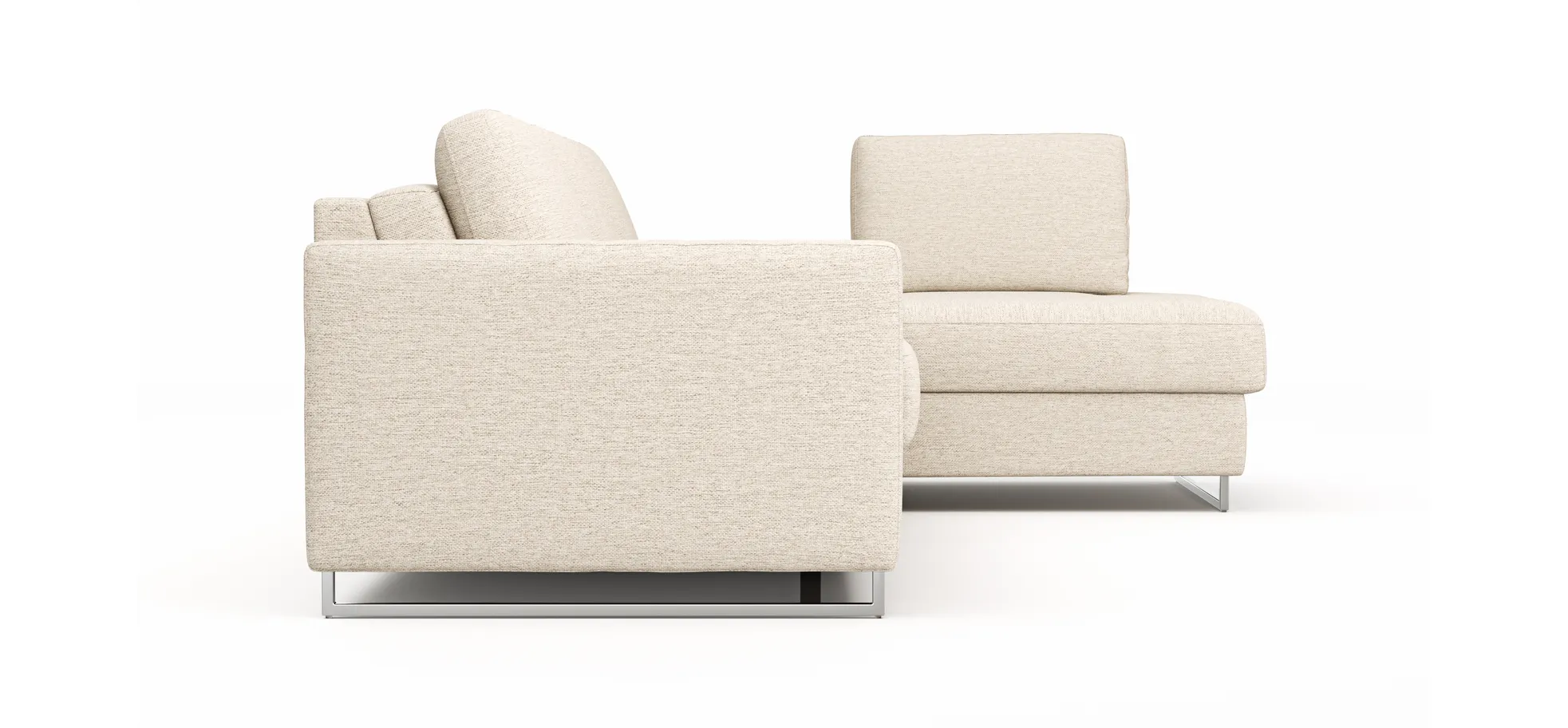 Ecksofa Nuoro - 2-Sitzer mit Longchair rechts inkl. Schlaffunktion und Bettkasten, Stoff, Beige