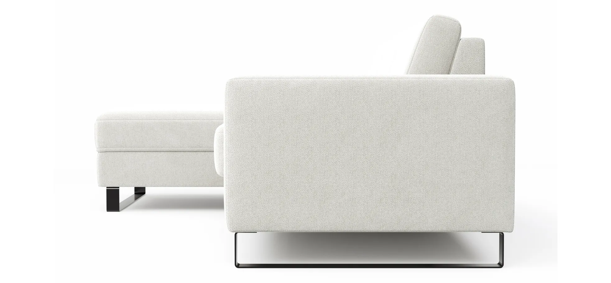 Schlafsofa Laredo - Longchair mit 2-Sitzer rechts inkl. Schlaffunktion mit Bettkasten, Stoff, Graubeige