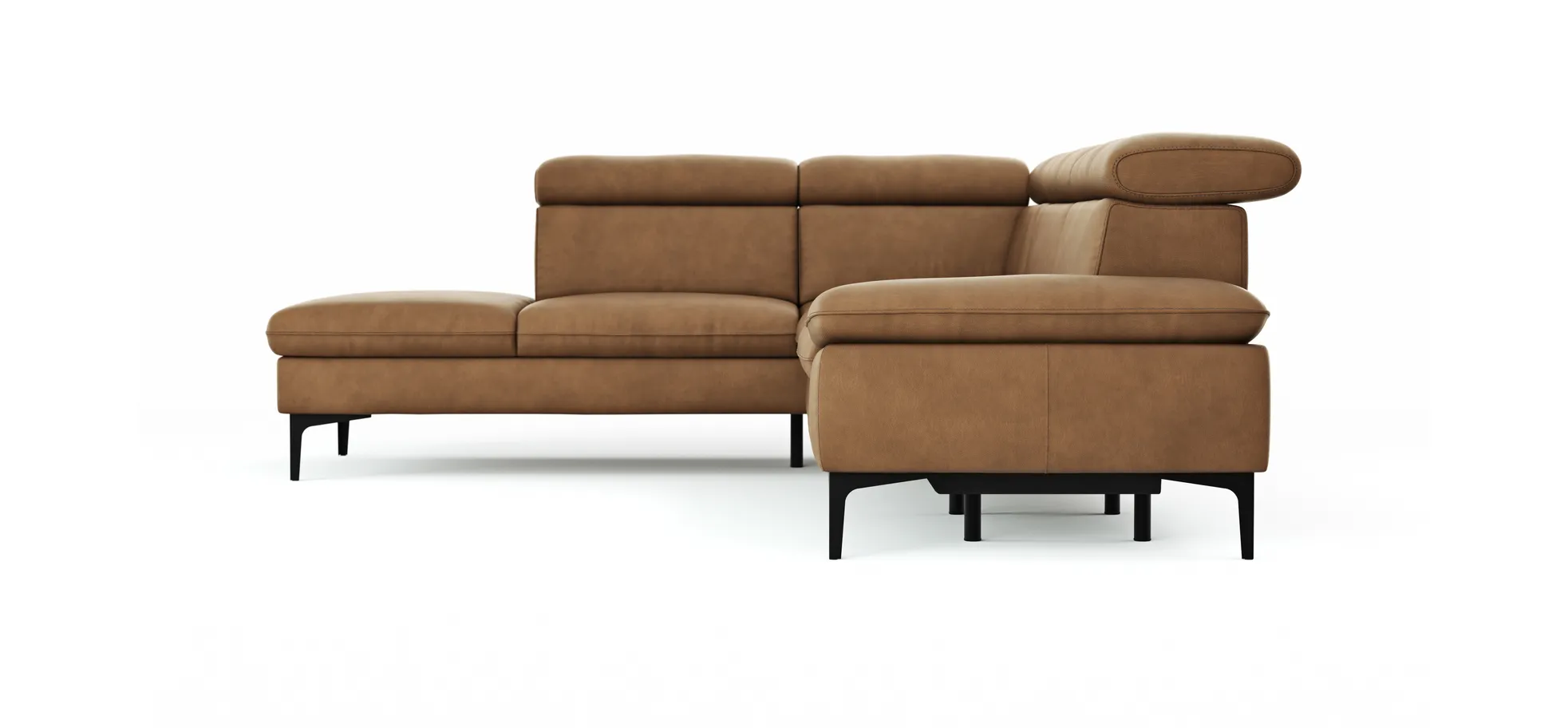 Ecksofa Felipa - Ecke links mit 2,5-Sitzer inkl. Armlehne verstellbar und Rückenlehne/Sitztiefe verstellbar (motorisch), Leder, Cognac