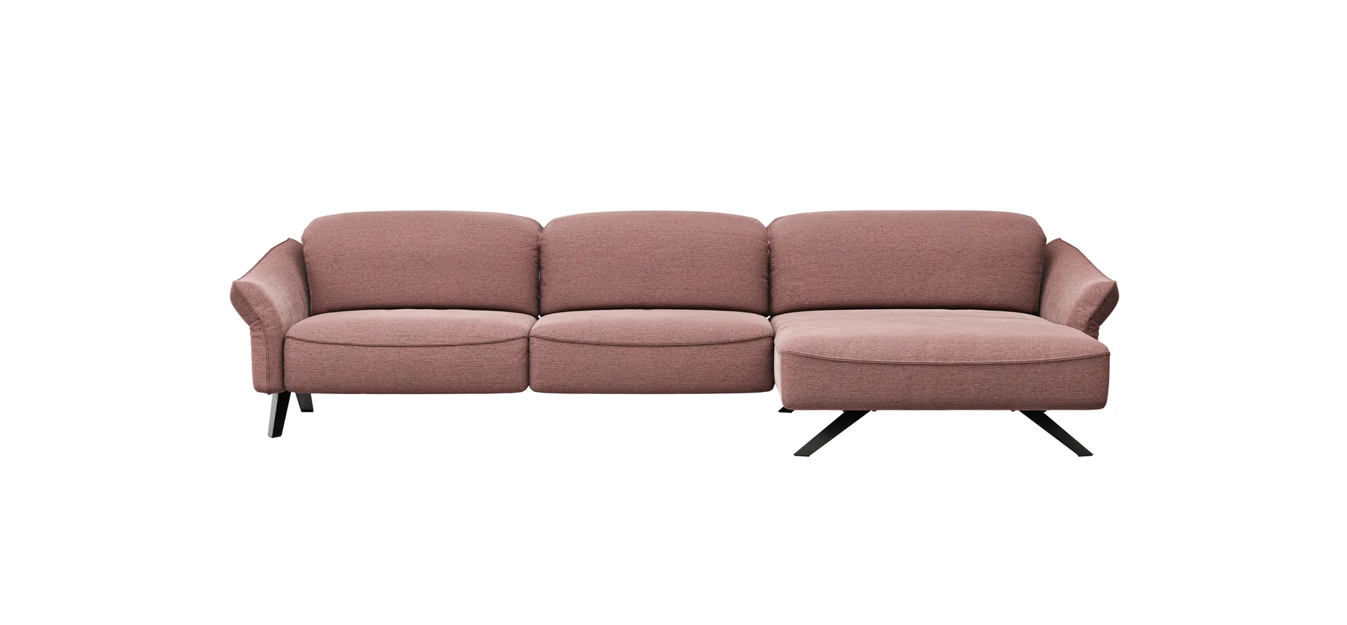 Ecksofa Bormio - 3-Sitzer mit Longchair rechts inklusive Relaxfunktion (motorisch), Stoff, Pfirsich 100870