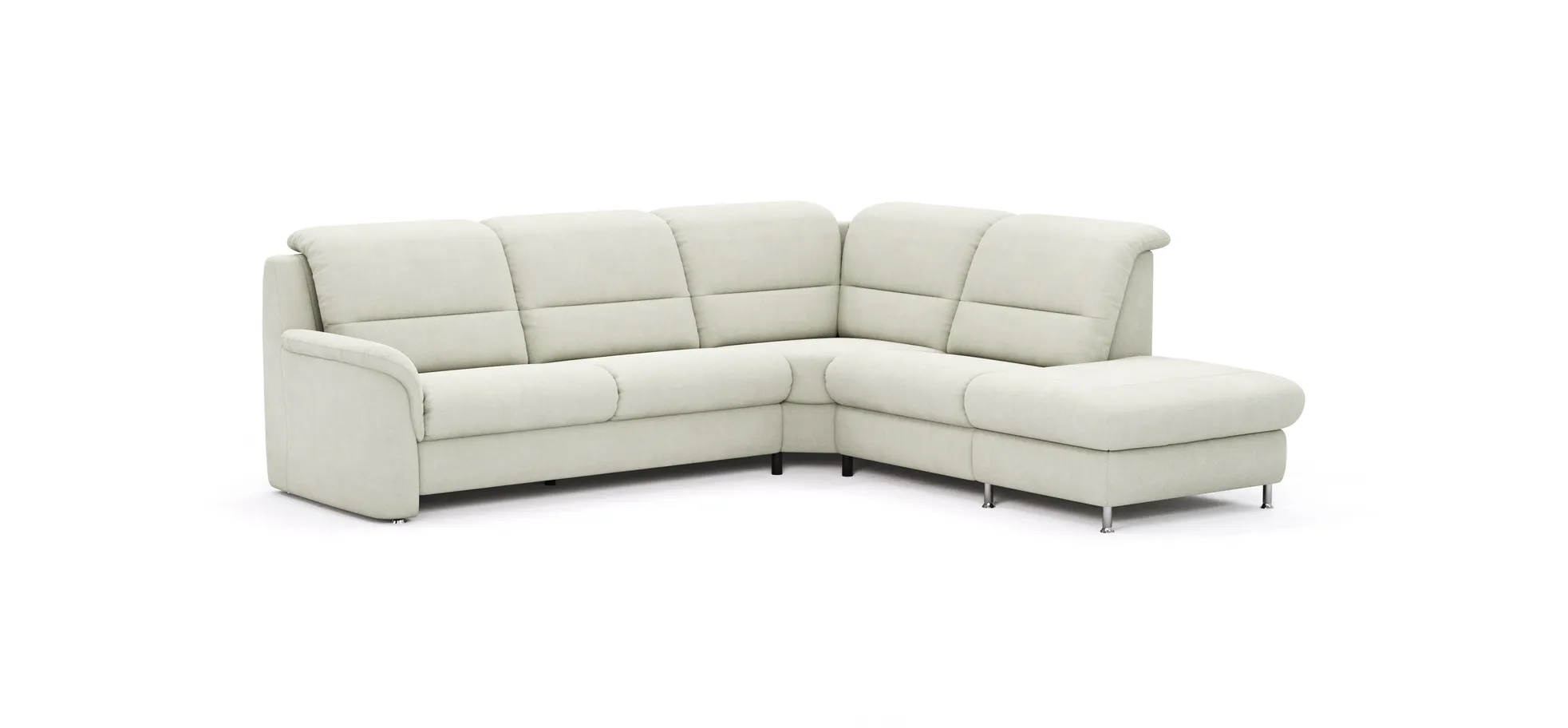 Ecksofa Cornella Plus - 2-Sitzer links mit Ecke und Abschlussteil rechts, Stoff, Creme
