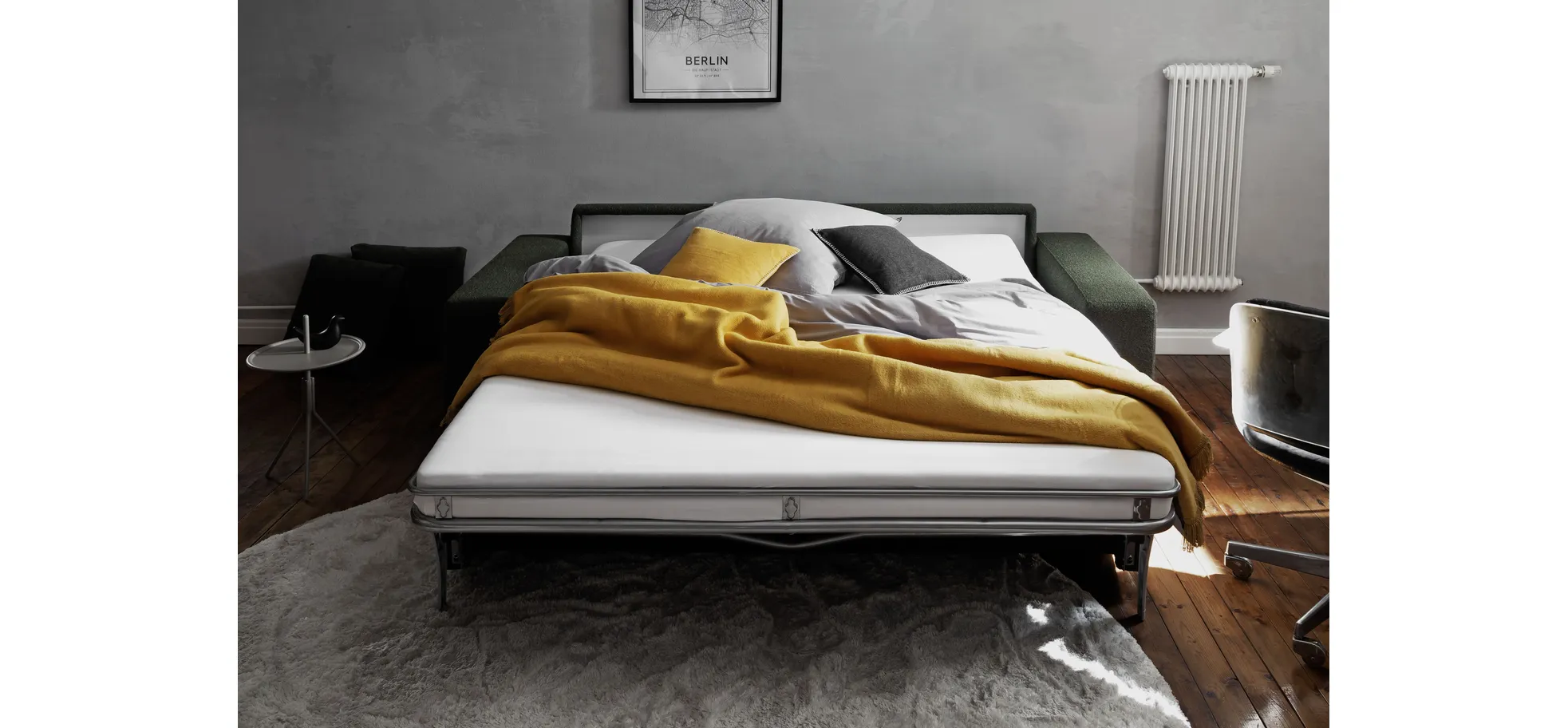 Sofa Nuoro - 3-Sitzer inkl. Schlaffunktion, Stoff, Olivgrün