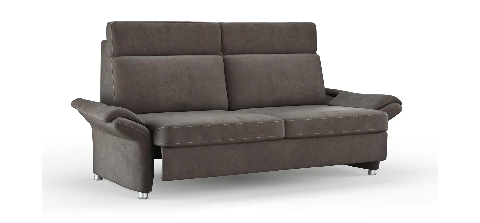 Sofa Arima - 2,5-Sitzer inkl. Sitzvorzug (motorisch) und Armlehnen verstellbar, Stoff, Dunkelbraun