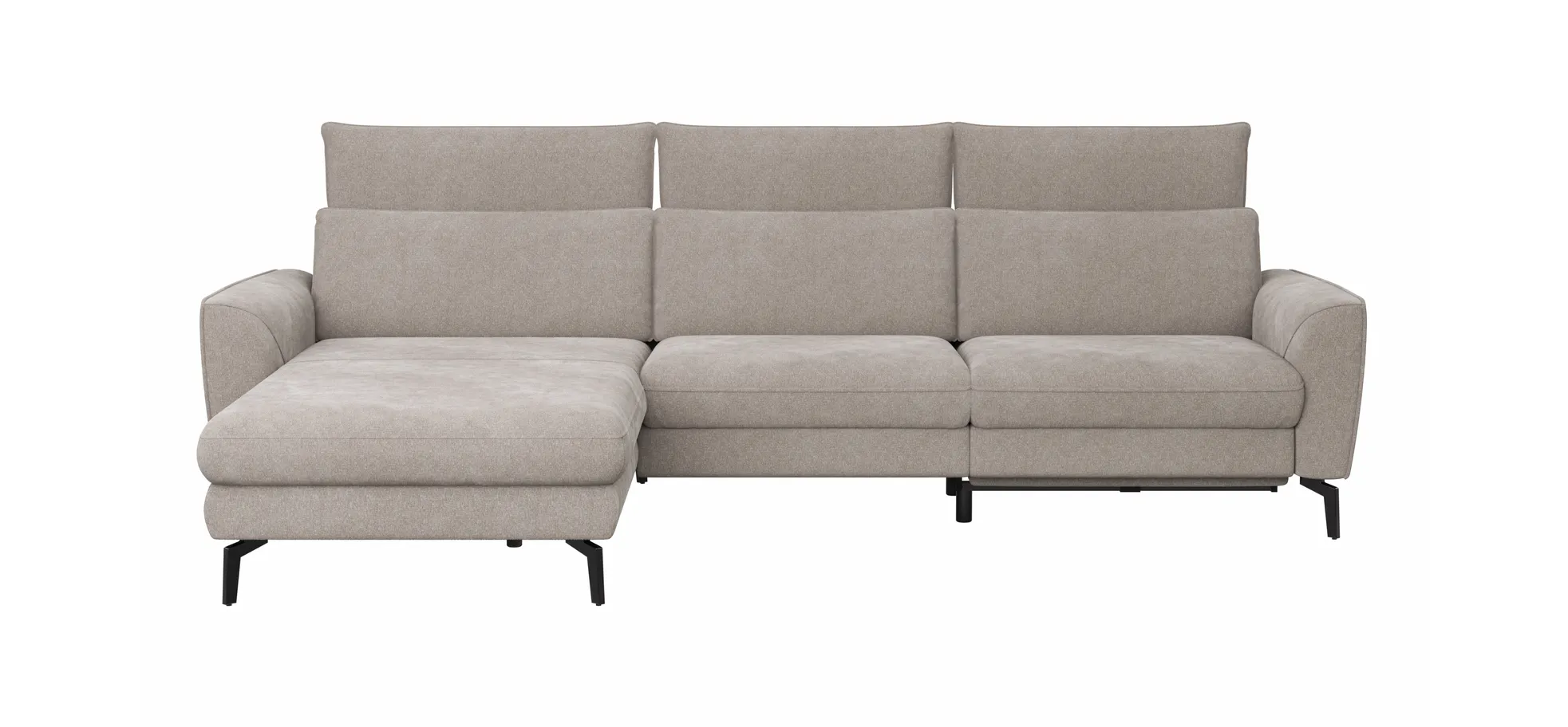 Ecksofa Avela - Longchair mit 2,5-Sitzer rechts inkl. Kopfteile verstellbar, Relaxfunktion und Longchair verstellbar (motorisch), Stoff, Bisquit 1291430323