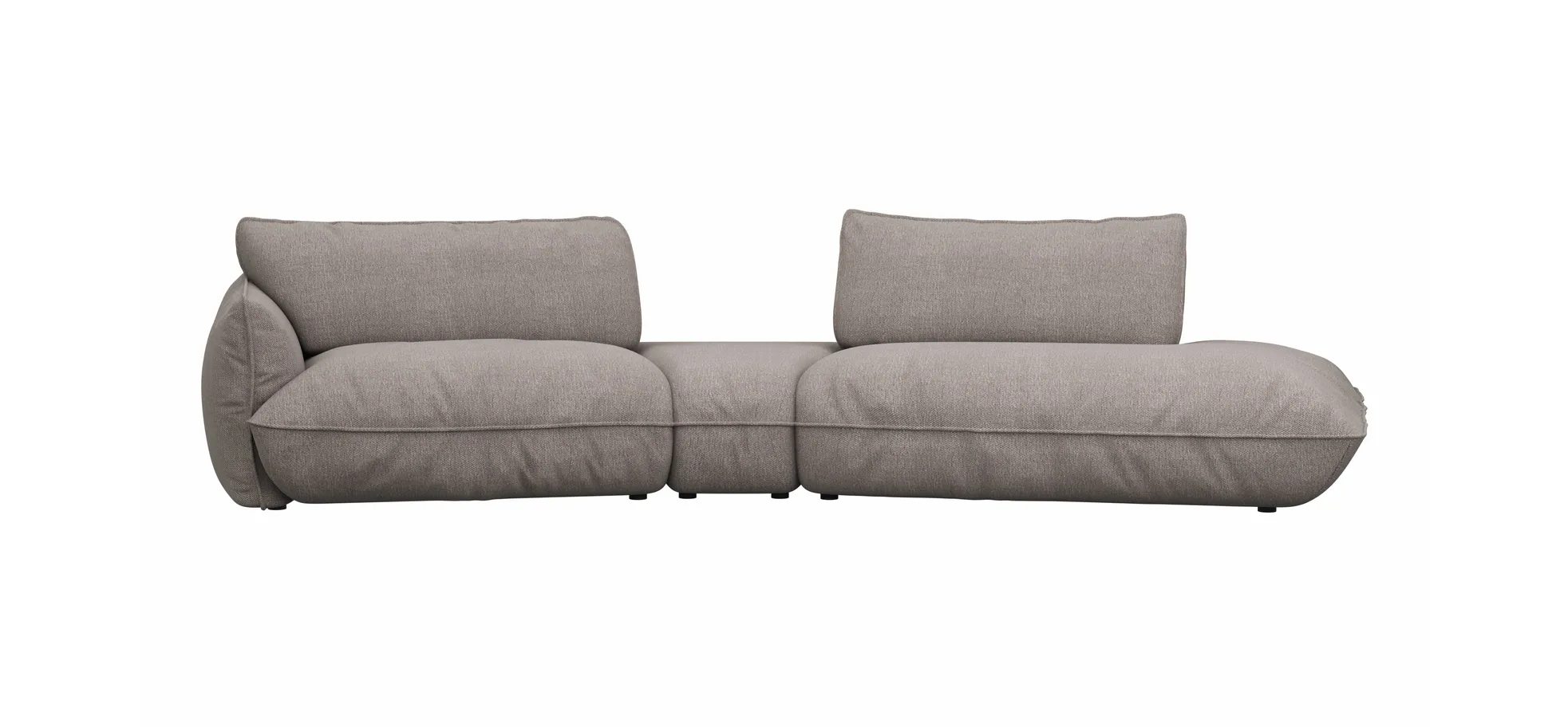 Trapezsofa Fluffy - 2-Sitzer mit Trapezelement und Abschlussteil inkl. Rückenlehne verstellbar, Stoff, Taupe 9159053