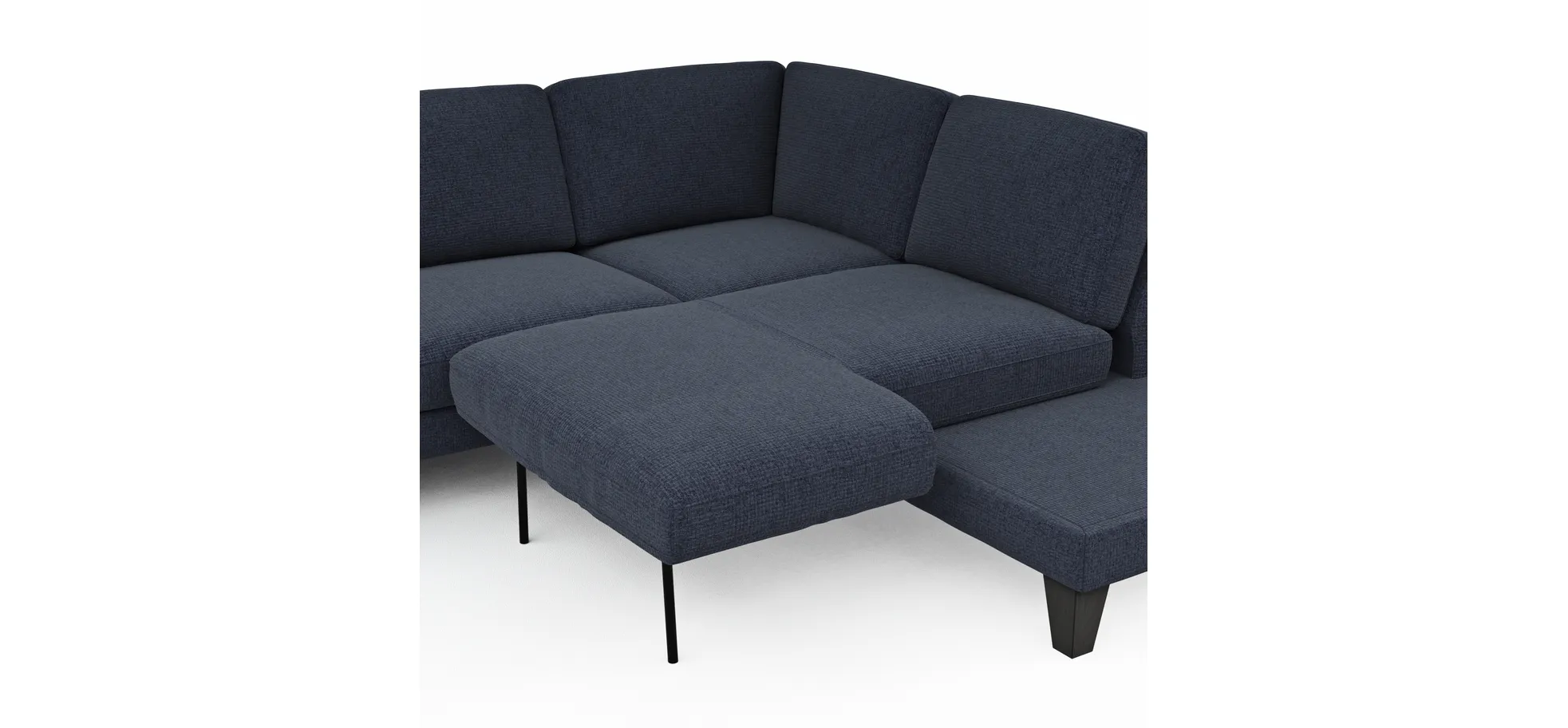 Ecksofa Oviedo - 2,5-Sitzer mit Ecke rechts inkl. Drehsitz, Stoff, Dunkelblau