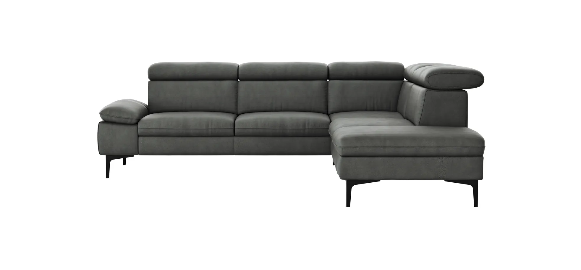 Ecksofa Felipa - 2,5-Sitzer mit Ecke rechts inkl. Kopfteil verstellbar, Leder, Grau 105125