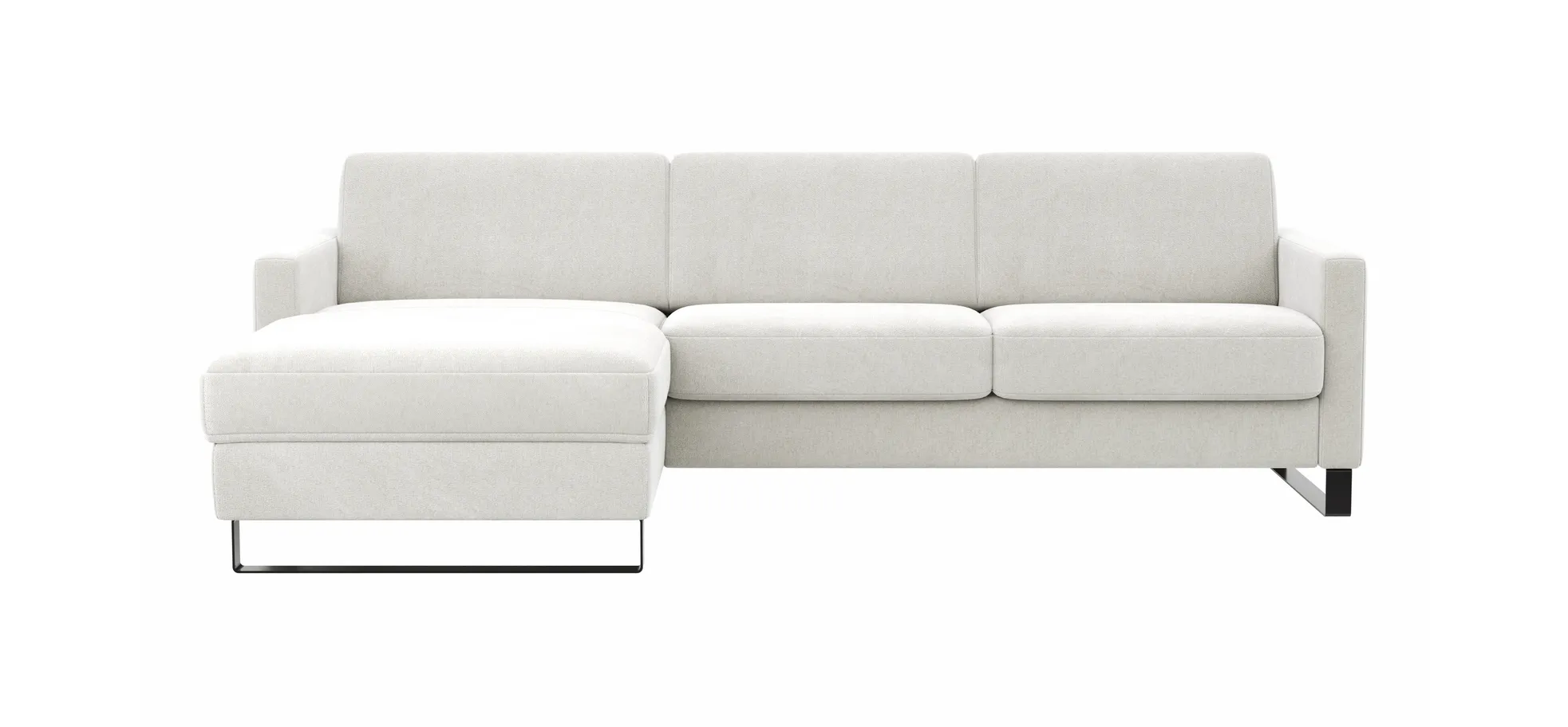 Schlafsofa Laredo - Longchair mit 2-Sitzer rechts inkl. Schlaffunktion mit Bettkasten, Stoff, Offwhite 1291427678