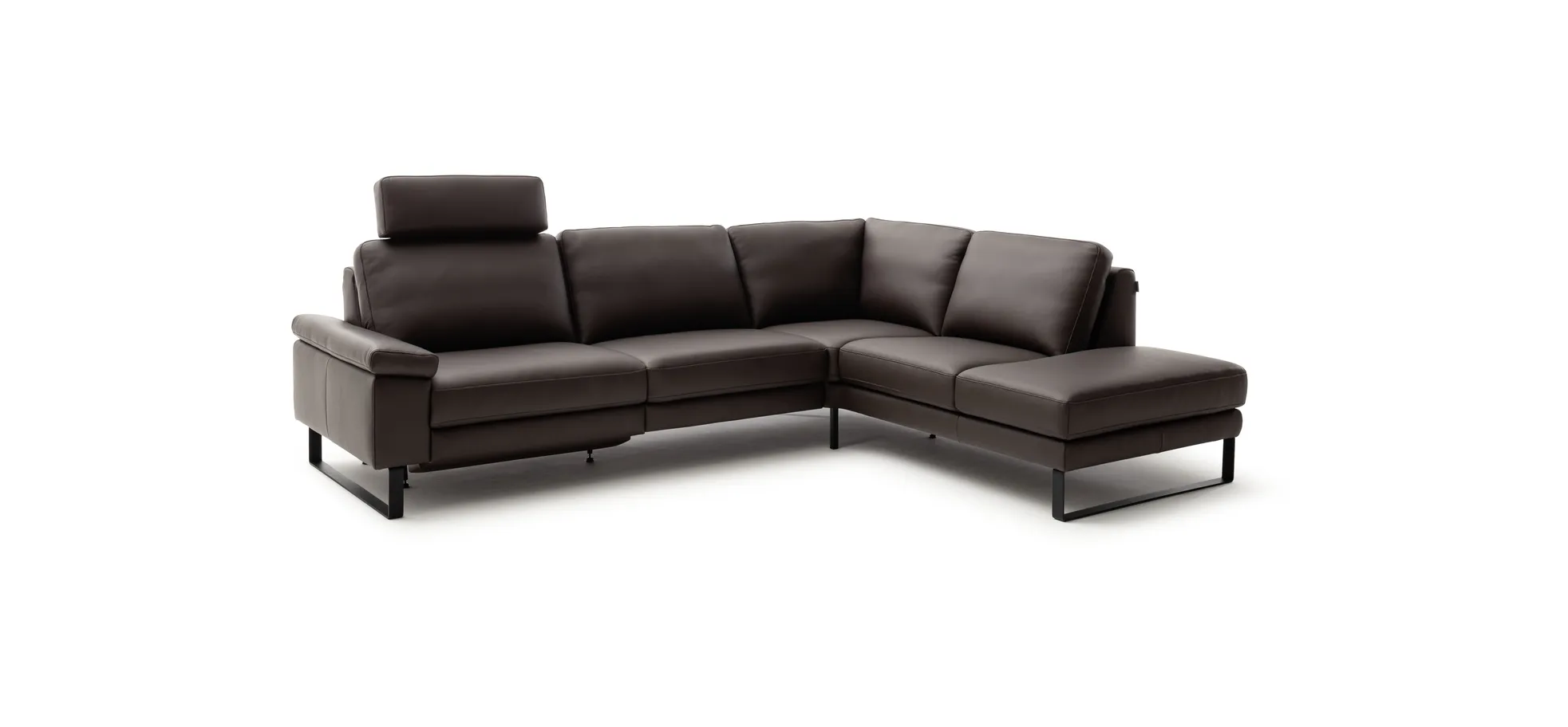 Ecksofa Enna - 3-Sitzer mit Ecke rechts inkl. motorischer Relaxfunktion, Leder, Mocca
