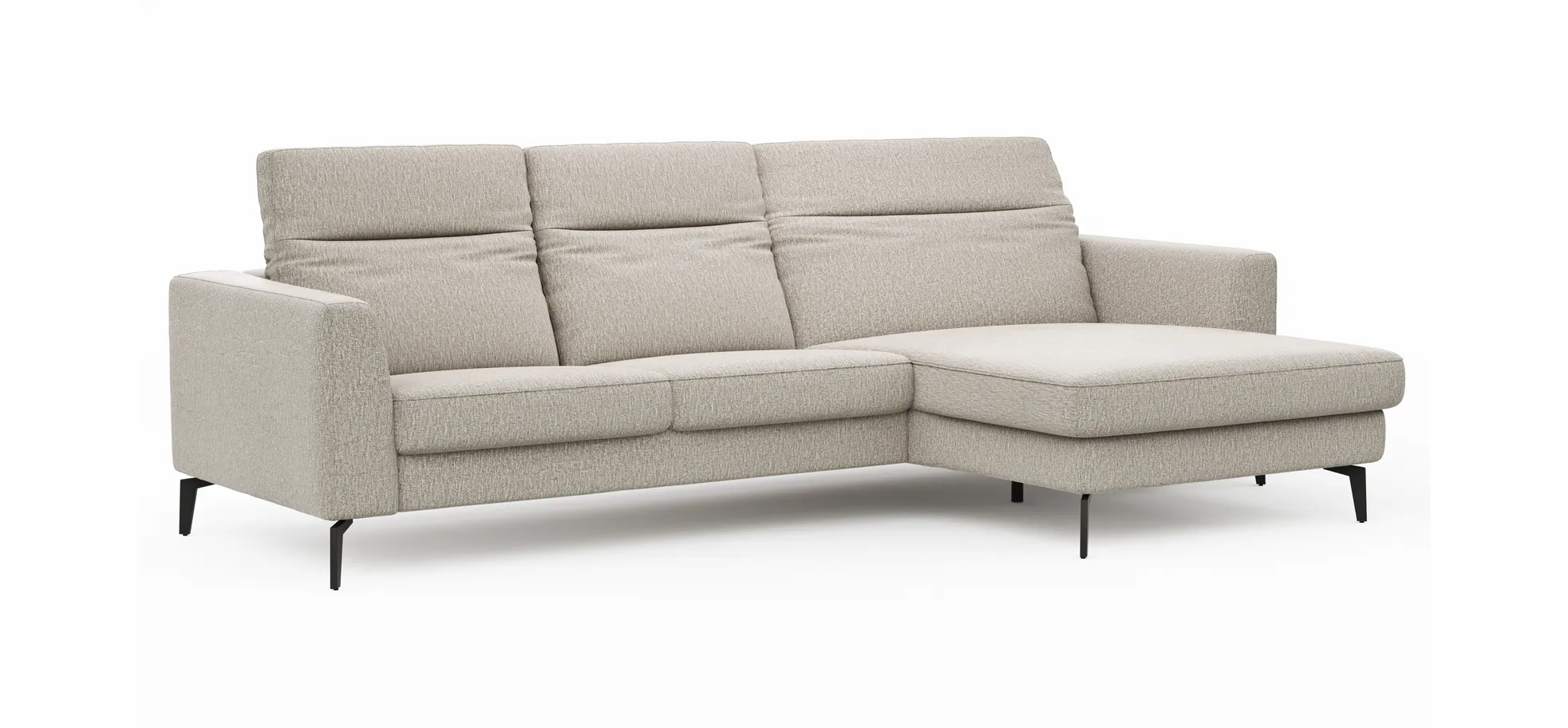 Ecksofa Rafaela 2.0 - 2,5-Sitzer mit Longchair rechts inkl. Kopfteilverstellung, Stoff, Champagner