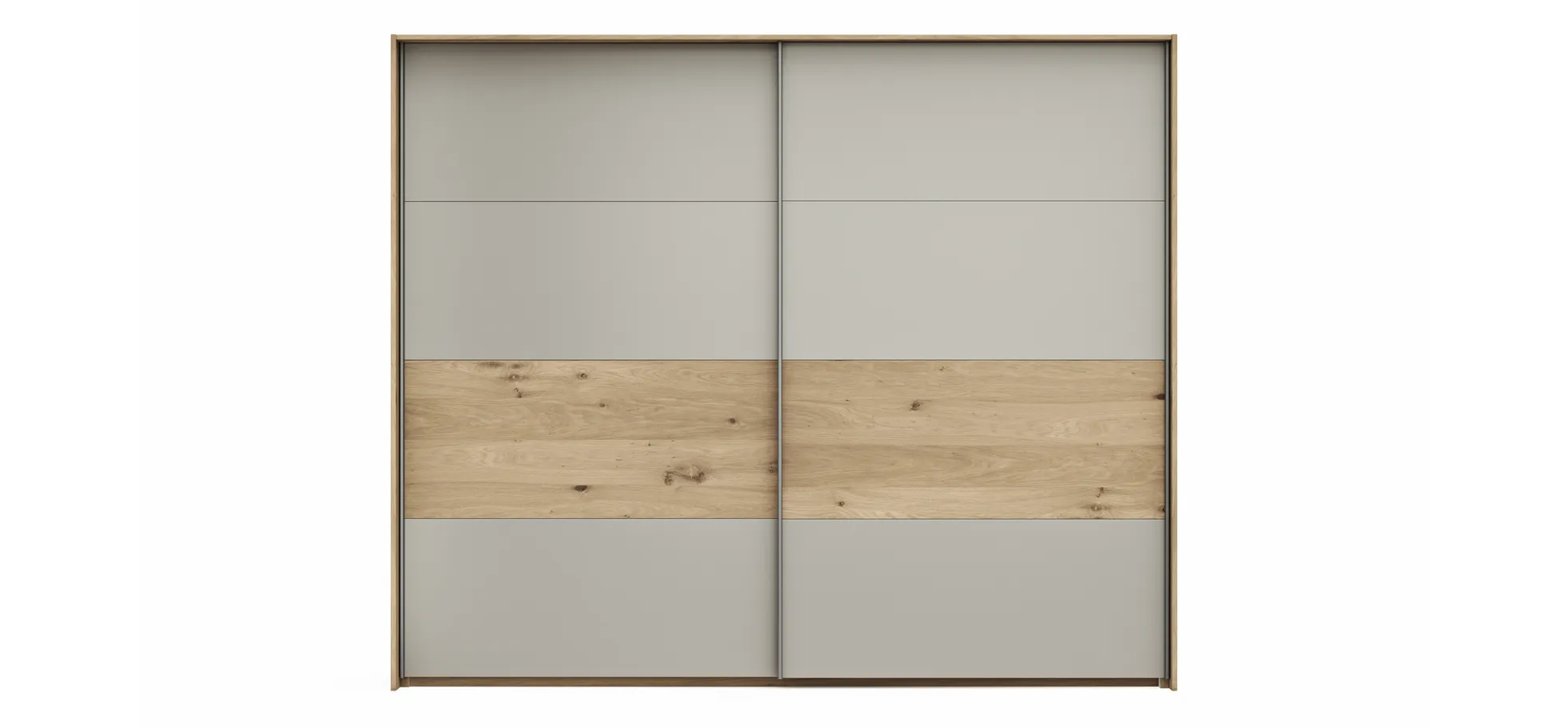 Schwebetürenschrank Viana - B ca. 248 cm, Furnier, Balkeneiche, Hellgrau