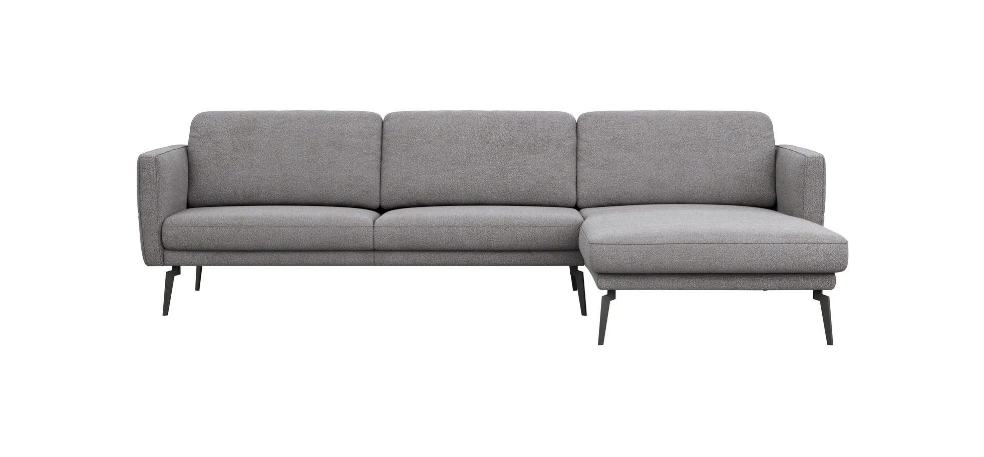 Ecksofa Estrela - 2,5-Sitzer mit Longchair rechts inkl. Rücken-/Armlehnenverstellung, Stoff, Grau 201333