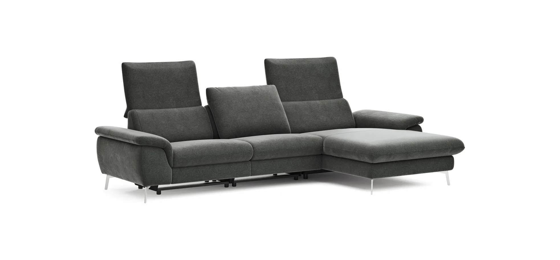 Ecksofa Gotera - 1,5-Sitzer med. + 1,5-Sitzer med. mit Longchair rechts inkl. Rückenlehne verstellbar, Stoff, Anthrazit