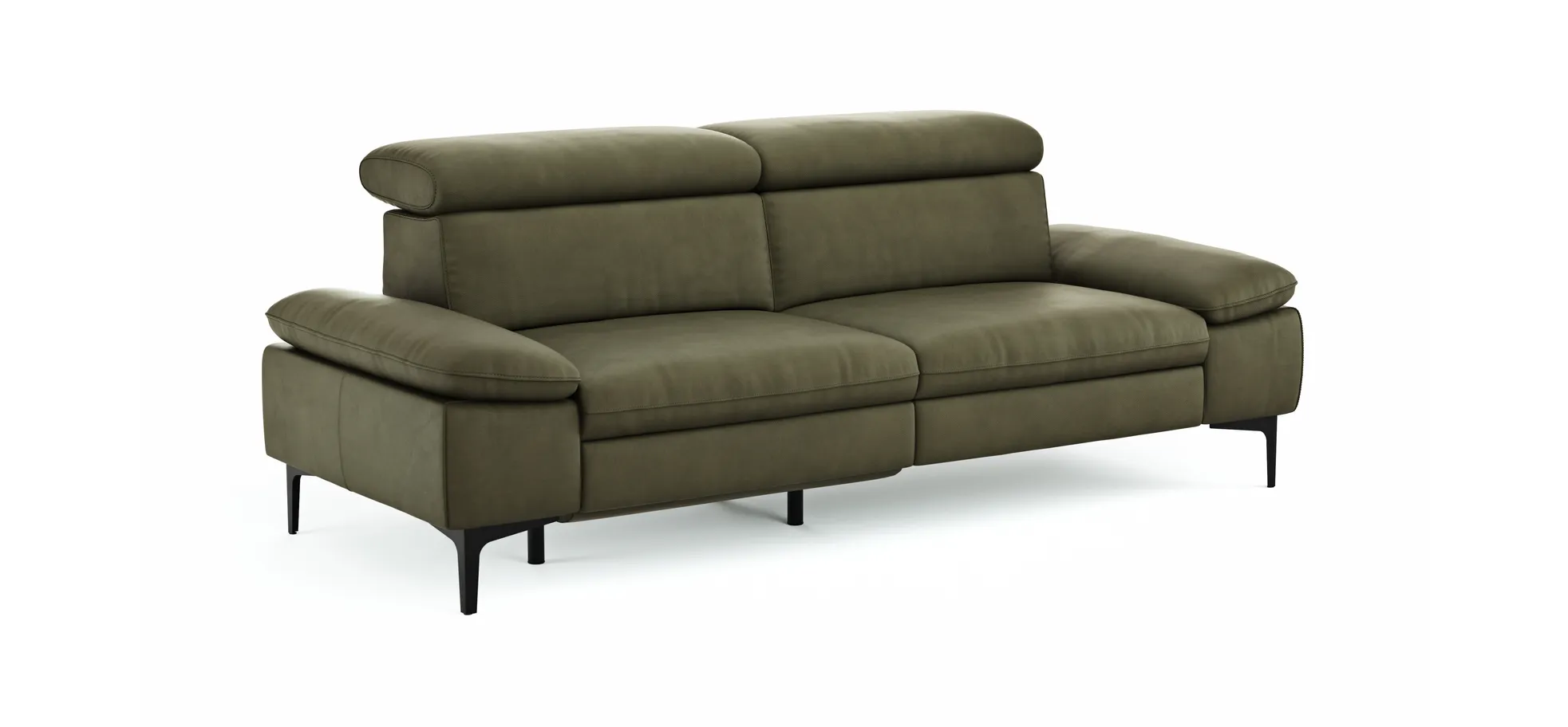 Sofa Felipa - 3-Sitzer inkl. Relaxfunktion (motorisch) und Kopfteil verstellbar, Leder, Olive