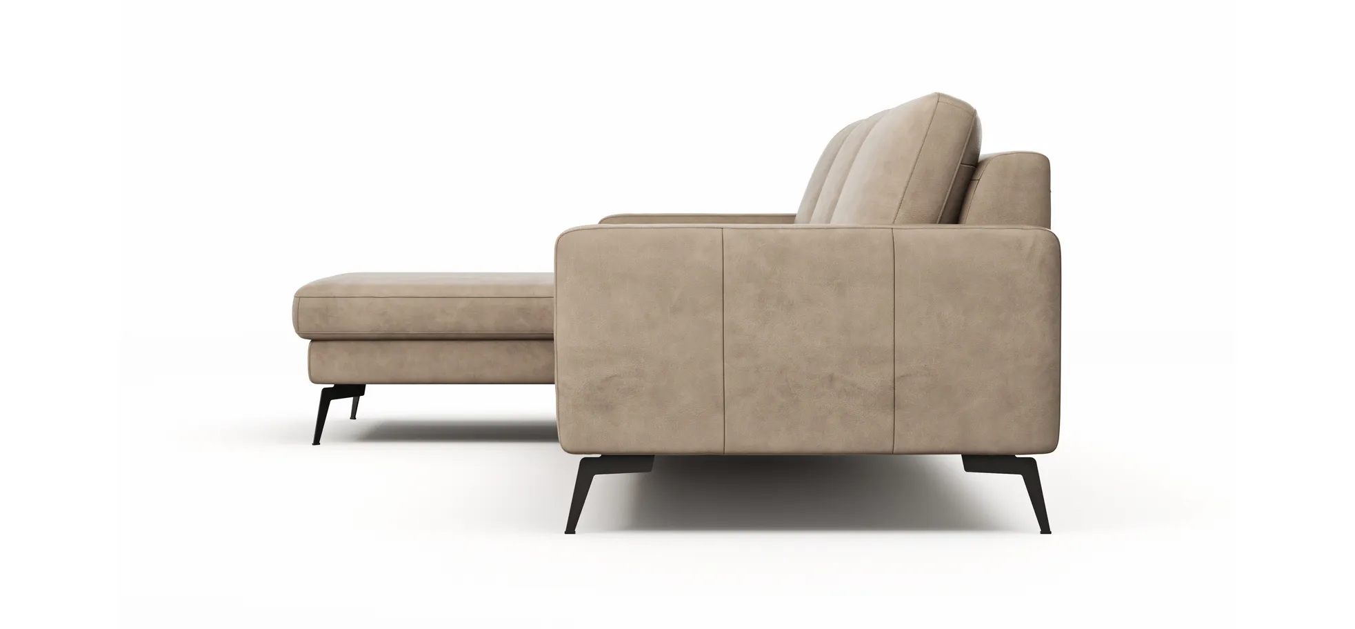 Ecksofa Enna - Longchair Links mit 3-Sitzer, Armlehne A, Leder, Taupe