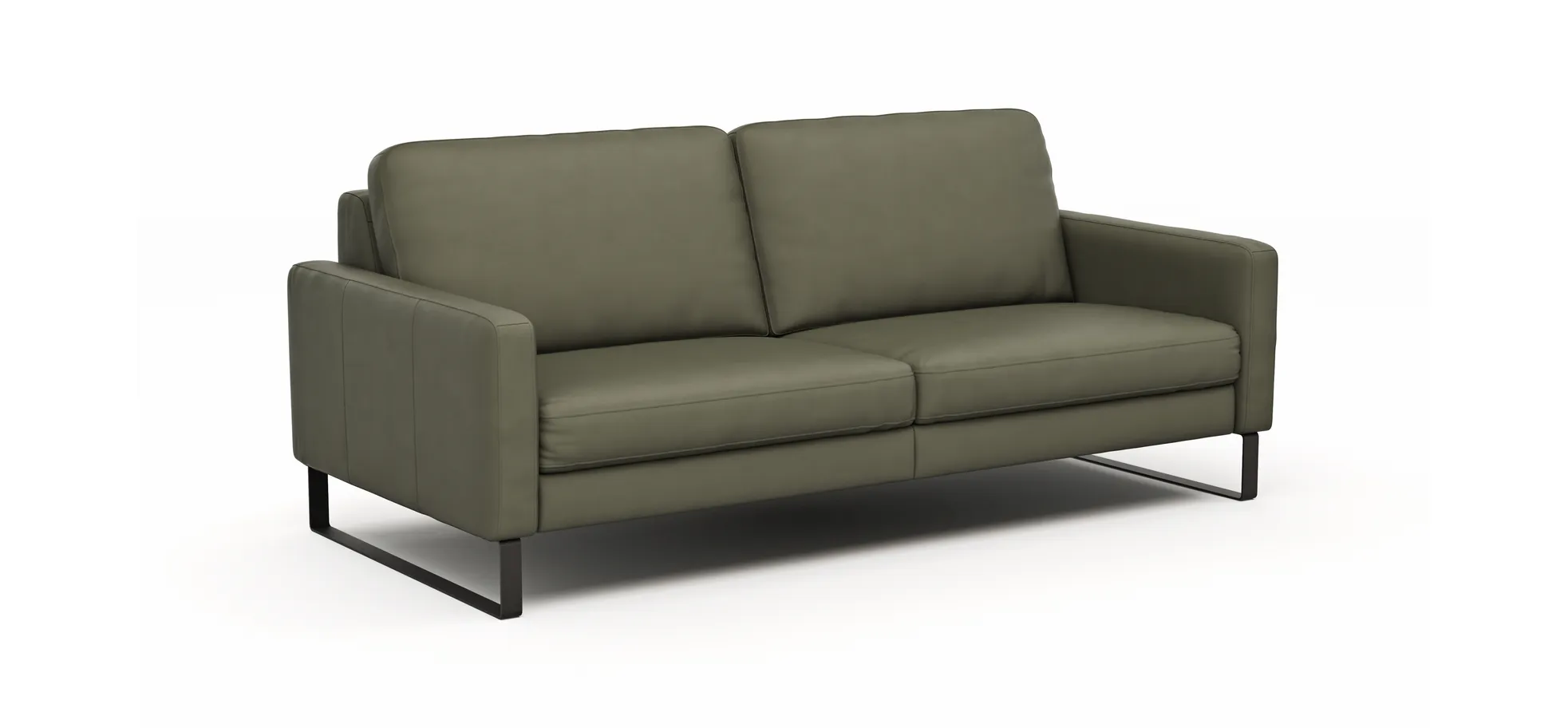 Sofa Enna - 3,5-Sitzer, Armlehne A, Leder, Olive, Kufe, Schwarz
