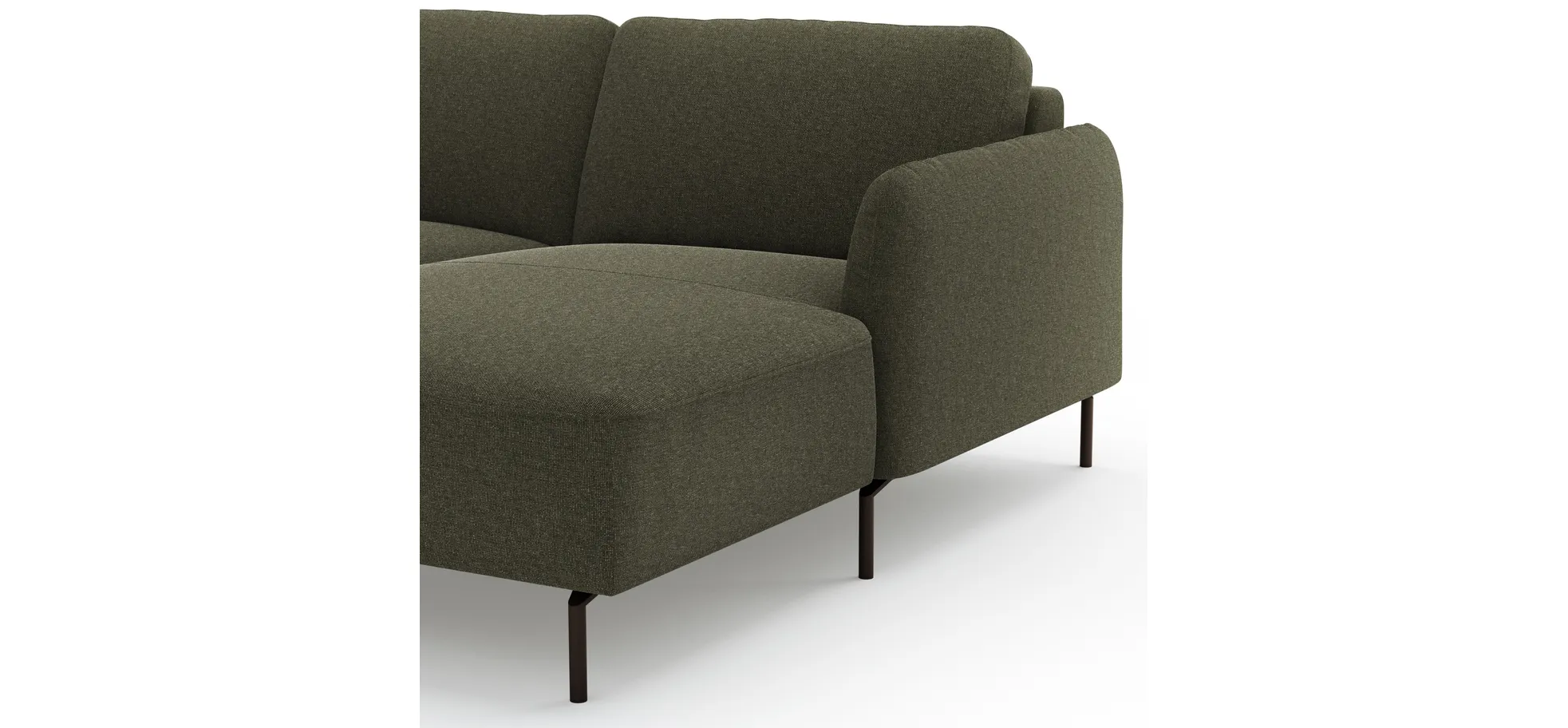 Ecksofa Leona - 3-Sitzer mit Longchair rechts inkl. Sitzvorzug motorisch, Stoff, Braungrün