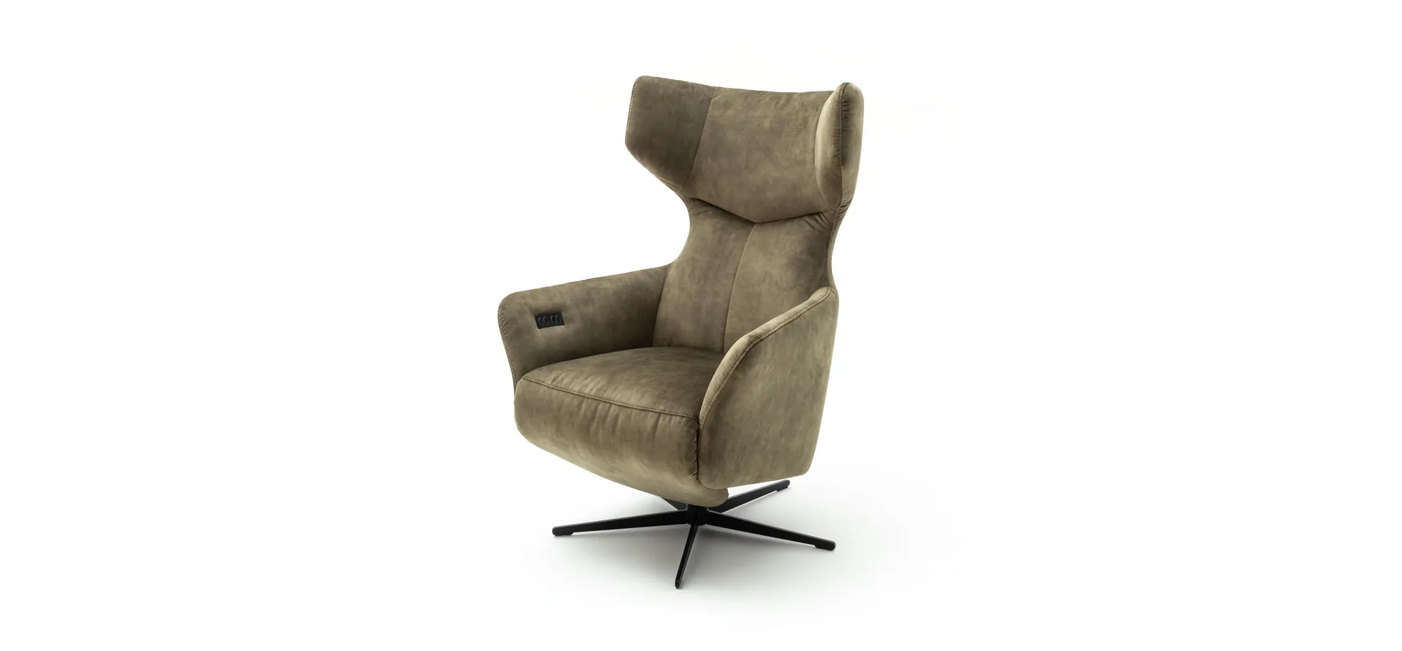 Sessel Noto Relax II - Rückenlehne und Fußteil verstellbar (motorisch), Velour, Schlammgrün