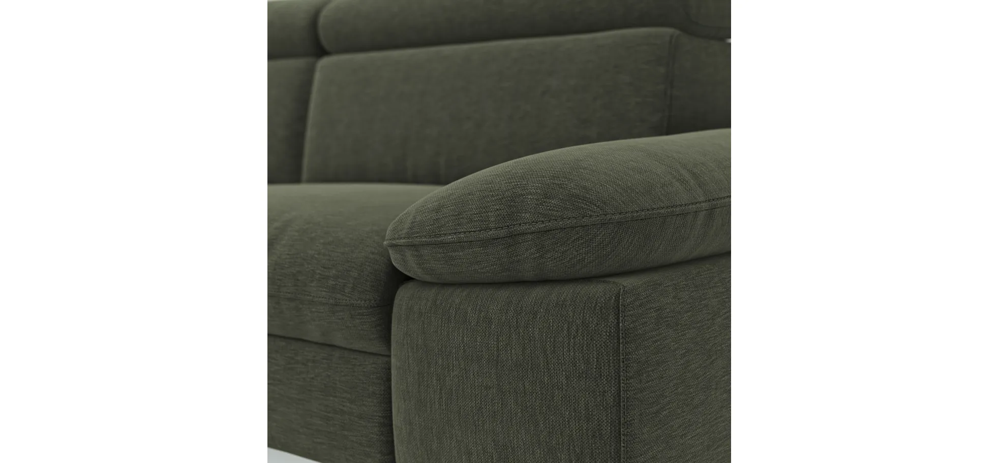 Ecksofa Felipa - Longchair links mit 2,5-Sitzer inkl. Armlehne verstellbar und Rückenlehne/Sitztiefe verstellbar (motorisch), Stoff, Dunkelgrün
