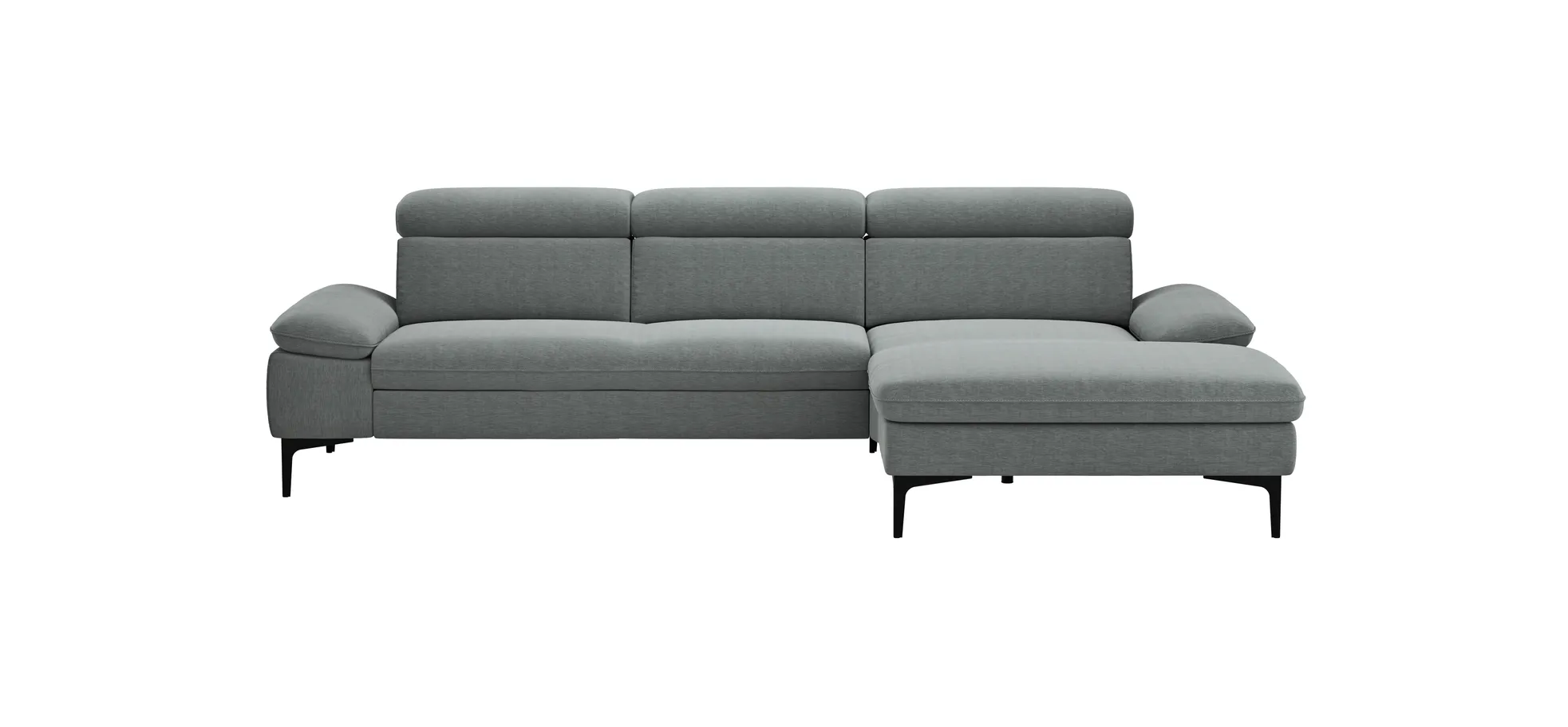 Ecksofa Felipa - 2,5-Sitzer mit Longchair rechts inkl. Kopfteil verstellbar, Stoff, Grau 105049