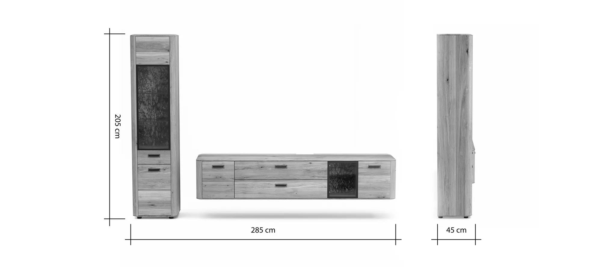 Wohnwand Vigo - Wildeiche massiv, Natur geölt