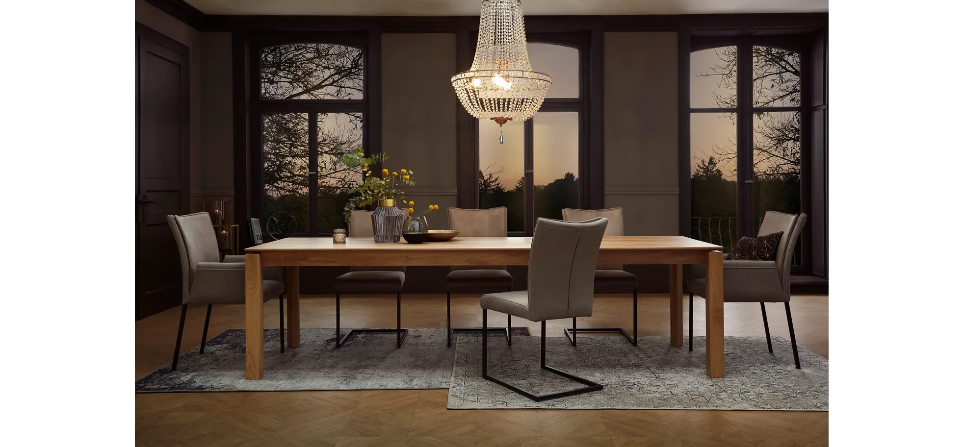 Esstisch 5000 - ausziehbar, LB ca. 180x90 cm, Eiche massiv, Bianco 109781