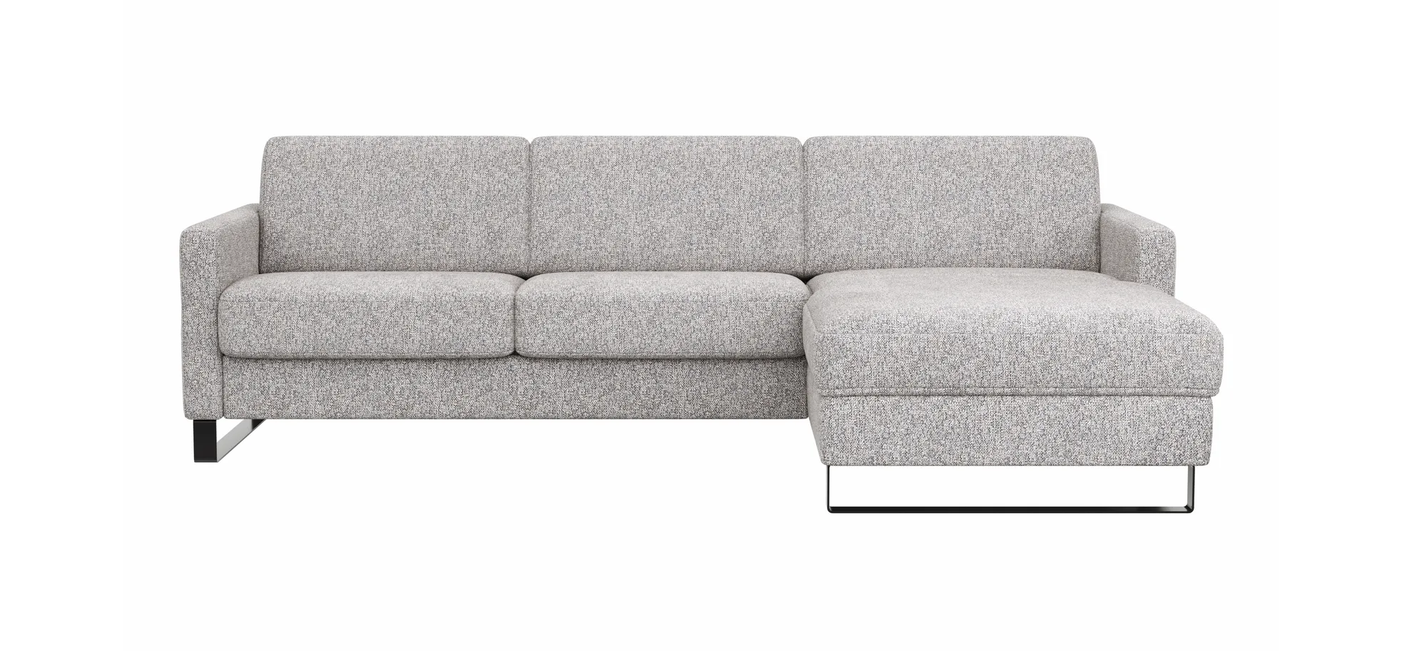 Schlafsofa Laredo - 2-Sitzer mit Longchair rechts inkl. Schlaffunktion mit Bettkasten und Armteile verstellbar, Stoff, Graubeige 1291427791