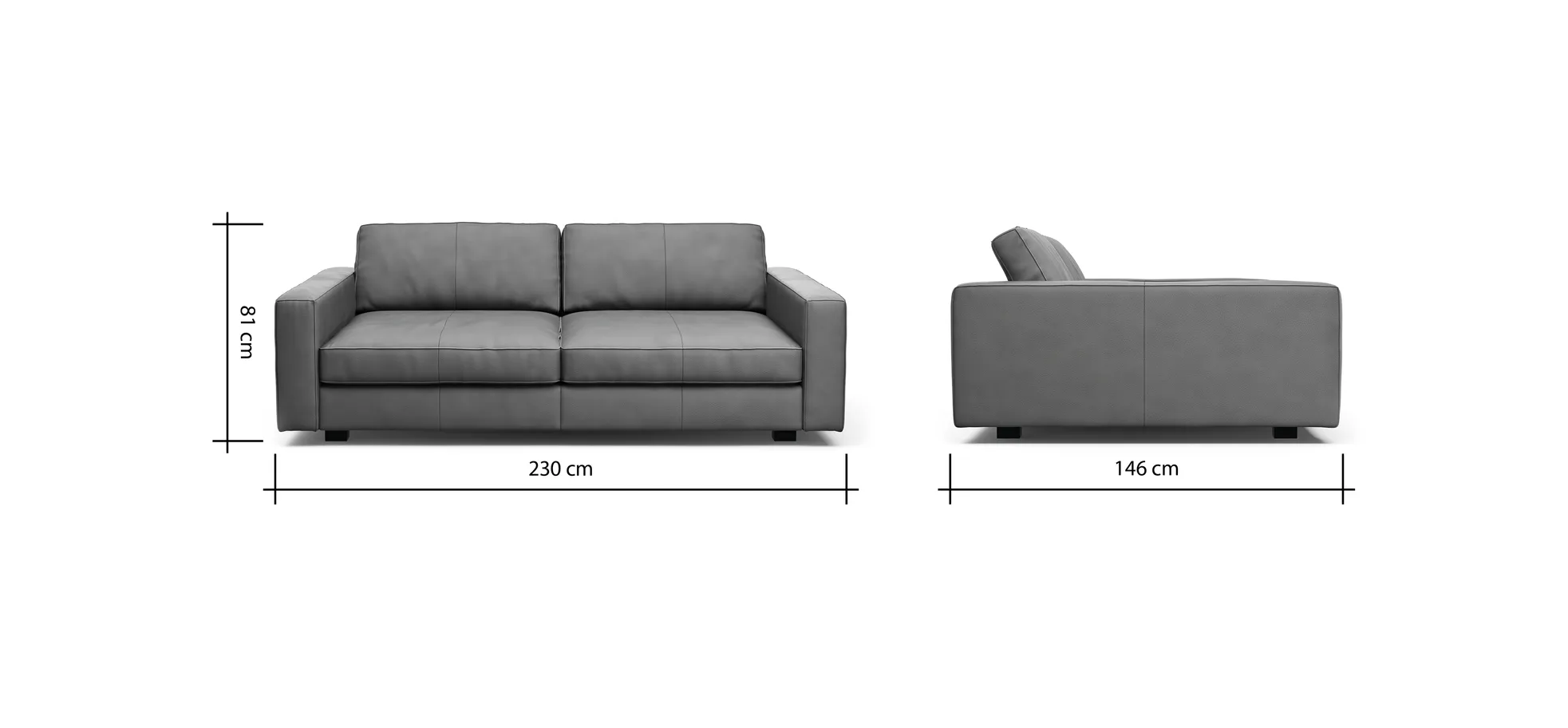 Sofa Aprino 2 - 3,5-Sitzer XXL, Dickleder, Dunkelbraun , Armlehne Block schmal