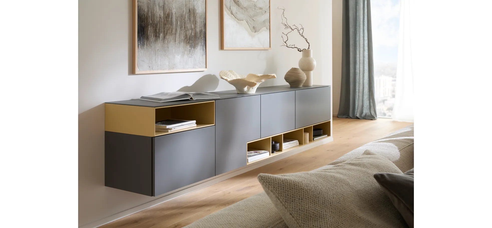 Sideboard 3900 - BHT ca. 260x55x45 cm, Lack, Steingrau