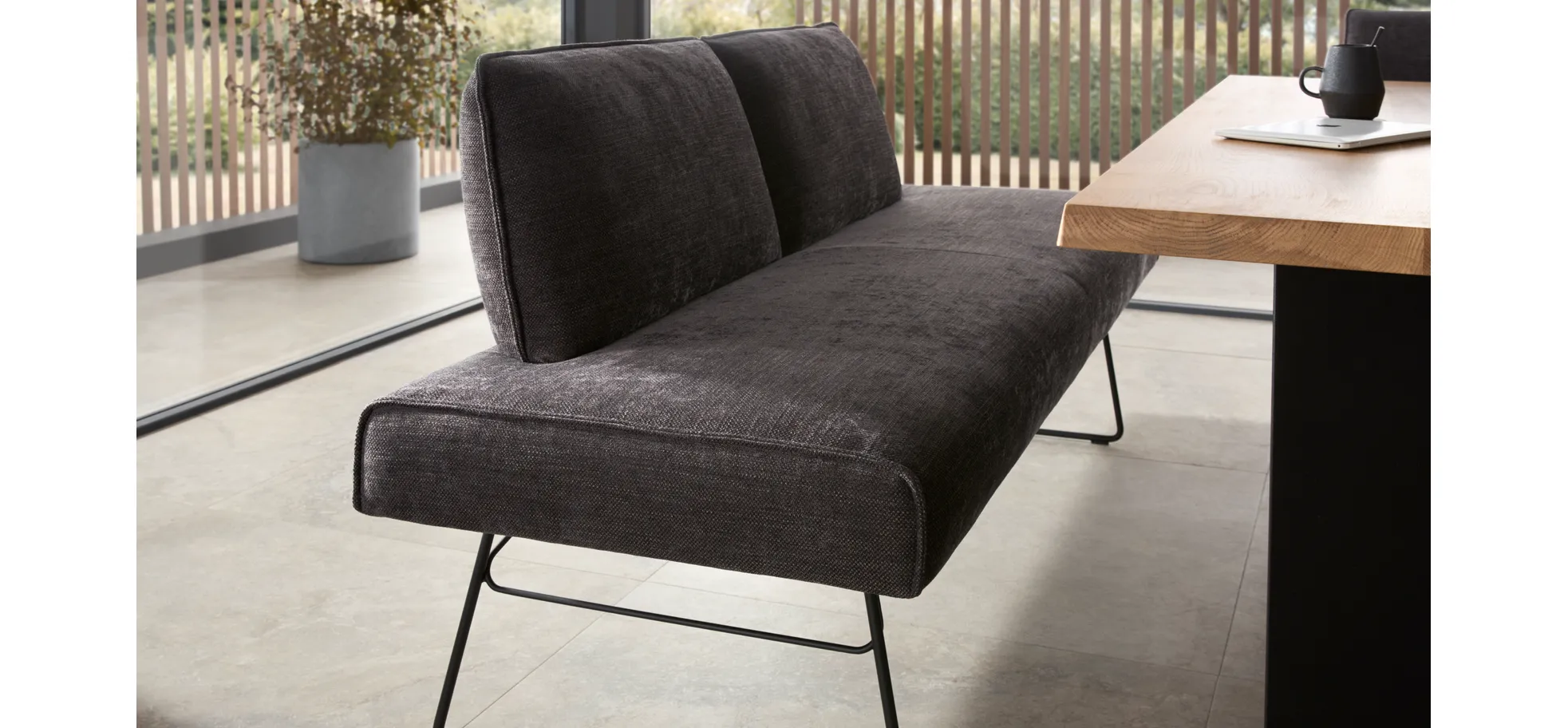 Polsterbank Elda - Breite ca. 184 cm, Stoff, Anthrazit