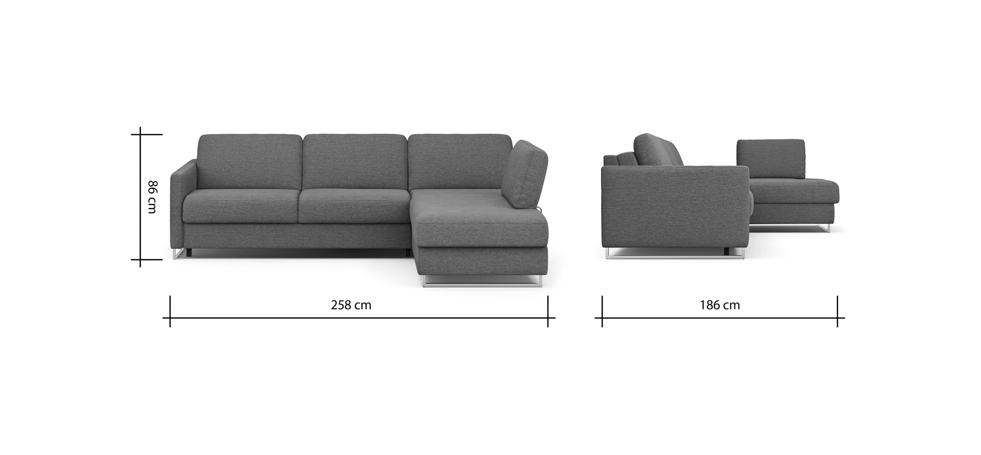 Ecksofa Nuoro - 2-Sitzer mit Longchair rechts inkl. Schlaffunktion und Bettkasten, Stoff, Dunkelgrün