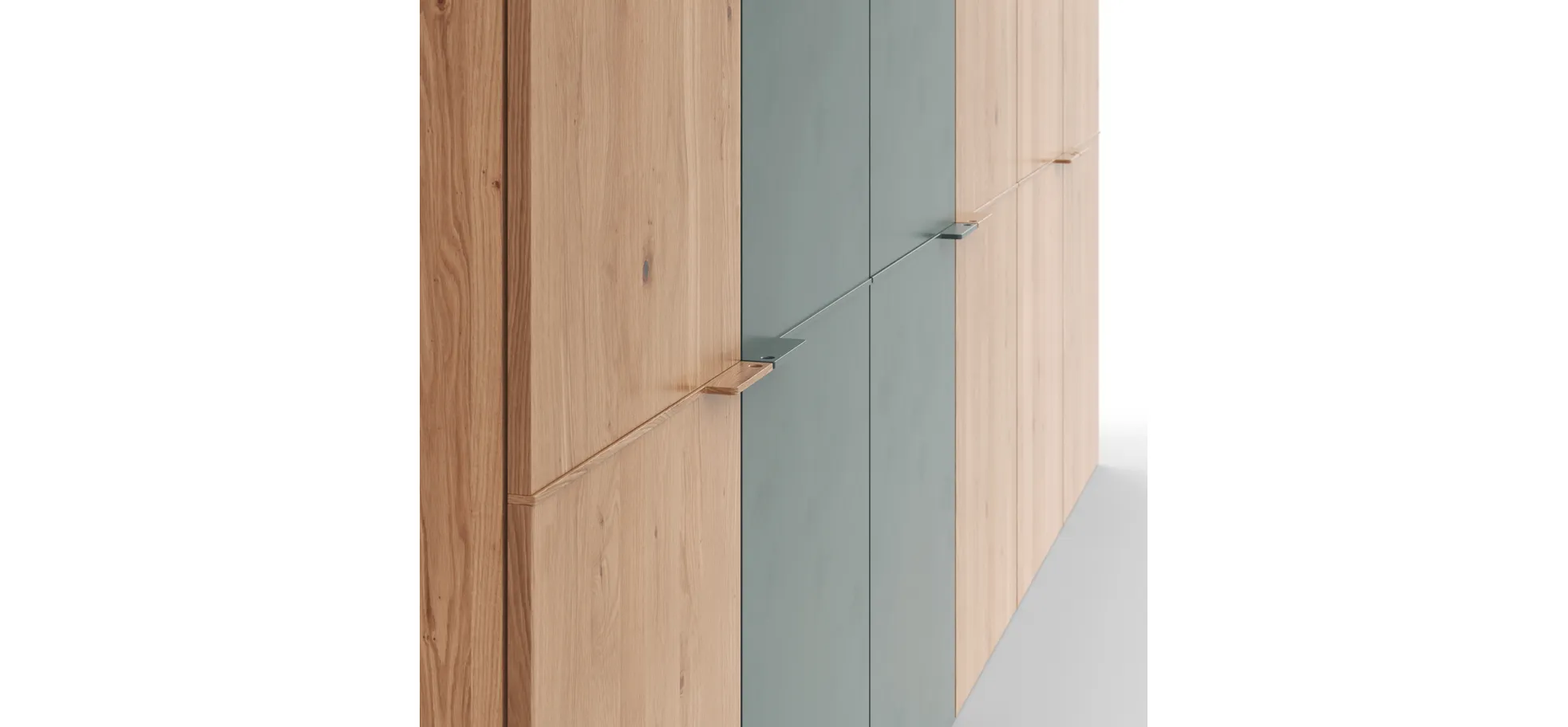 Drehtürenschrank Matera, B ca. 302, Ethno Eiche, Glas, blaugrün