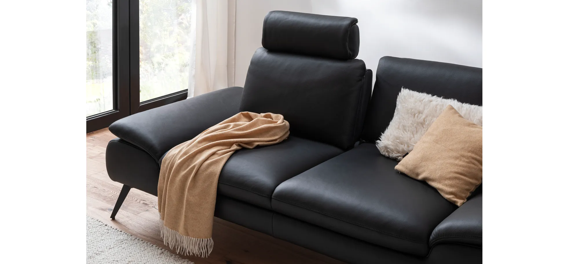 Sofa Collina - 2,5-Sitzer, Leder, Schwarz