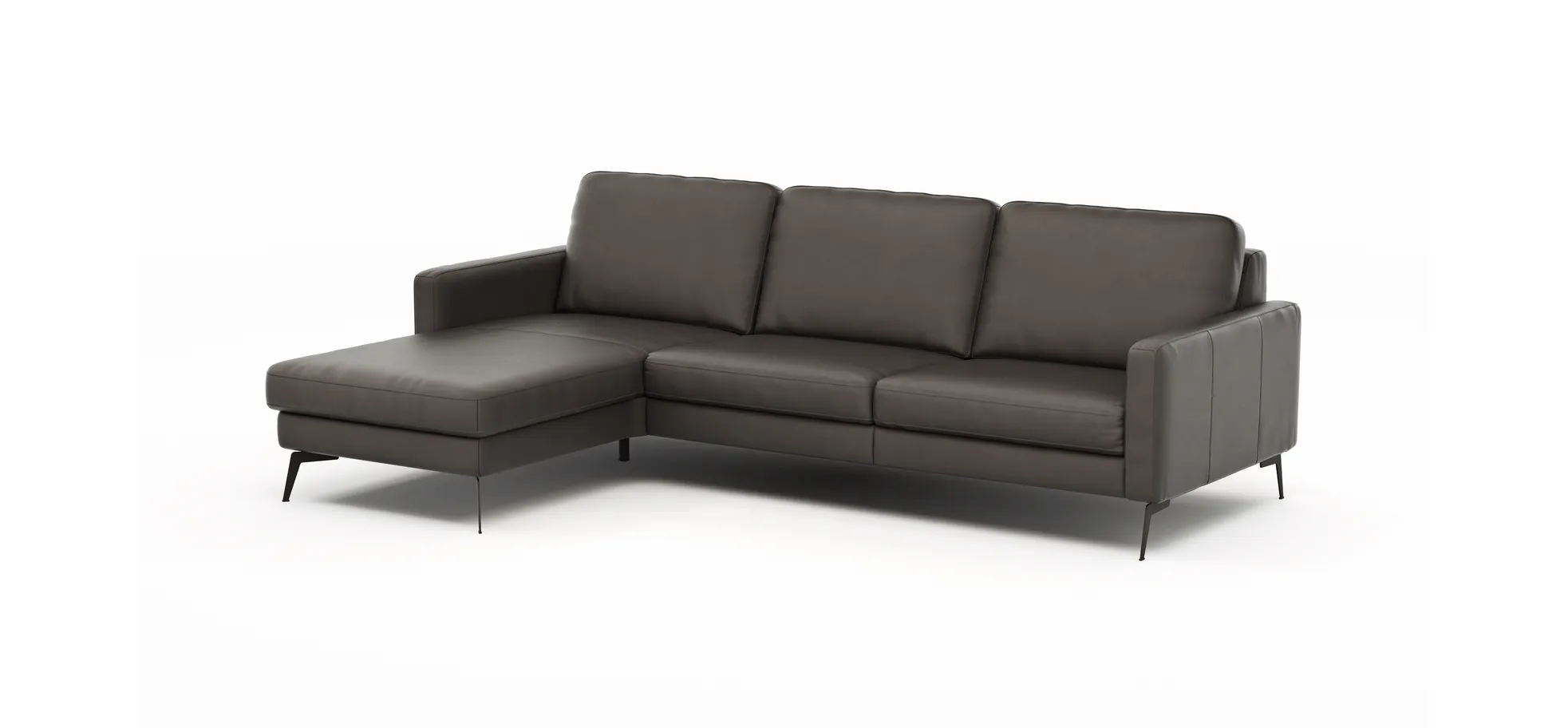 Ecksofa Enna - Longchair Links mit 3-Sitzer, Armlehne A, Leder, Schwarz
